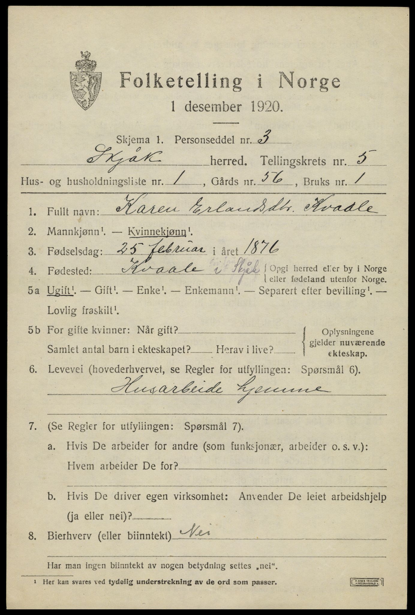 SAH, 1920 census for Skjåk, 1920, p. 2460