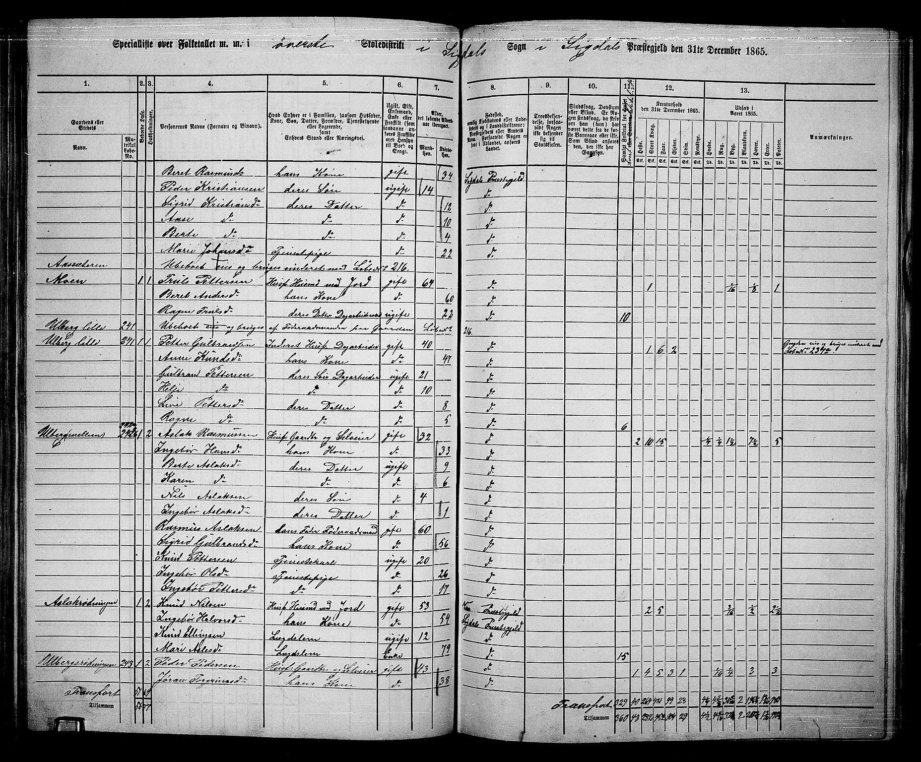 RA, 1865 census for Sigdal, 1865, p. 131