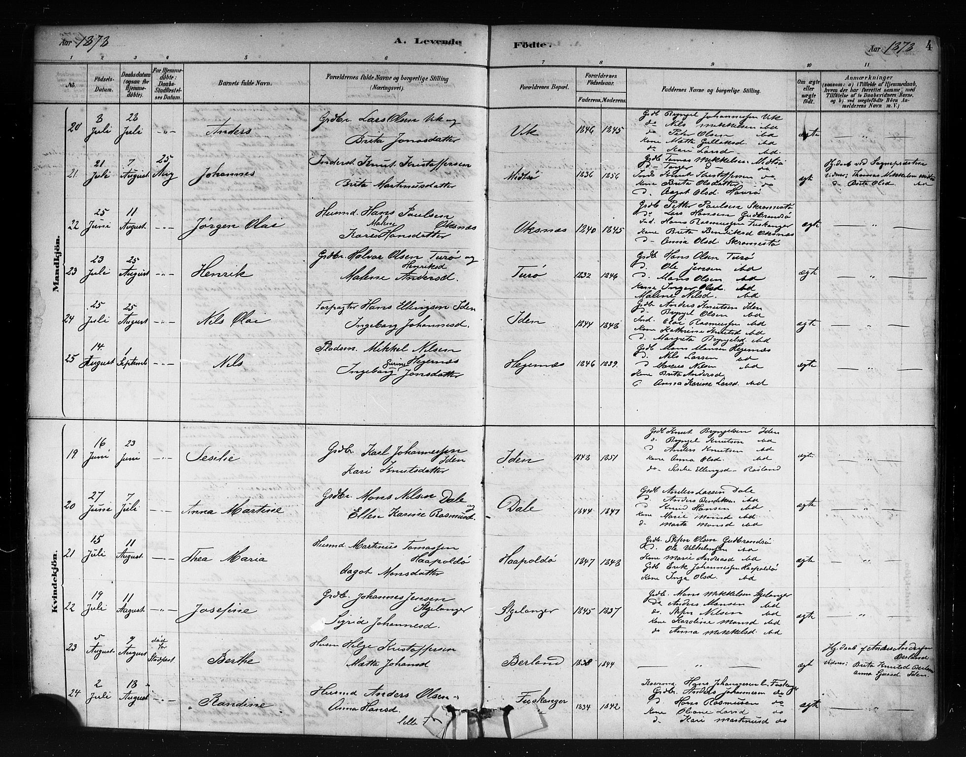 Herdla Sokneprestembete, SAB/A-75701/H/Haa: Parish register (official) no. A 3, 1878-1890, p. 4