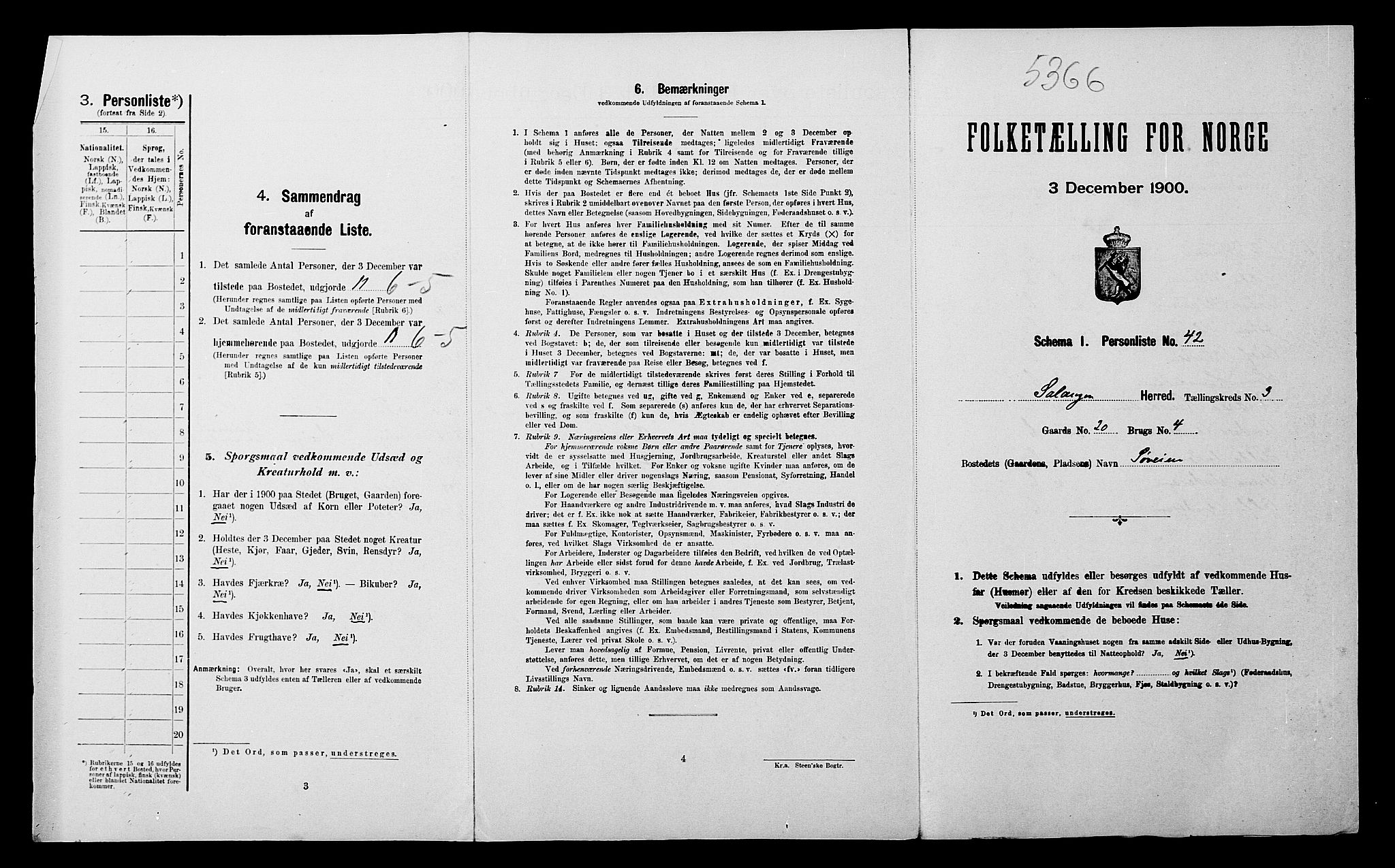 SATØ, 1900 census for Salangen, 1900, p. 317