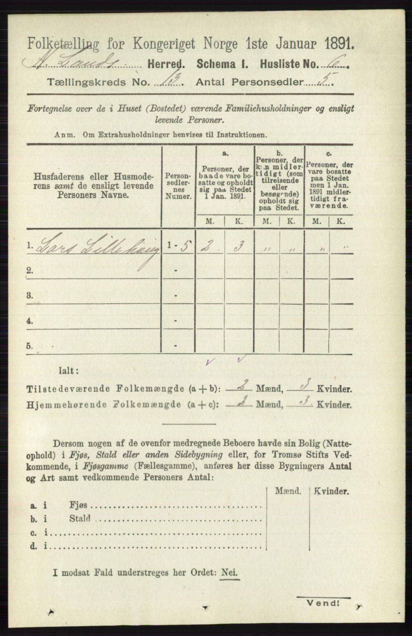 RA, 1891 census for 0538 Nordre Land, 1891, p. 3484