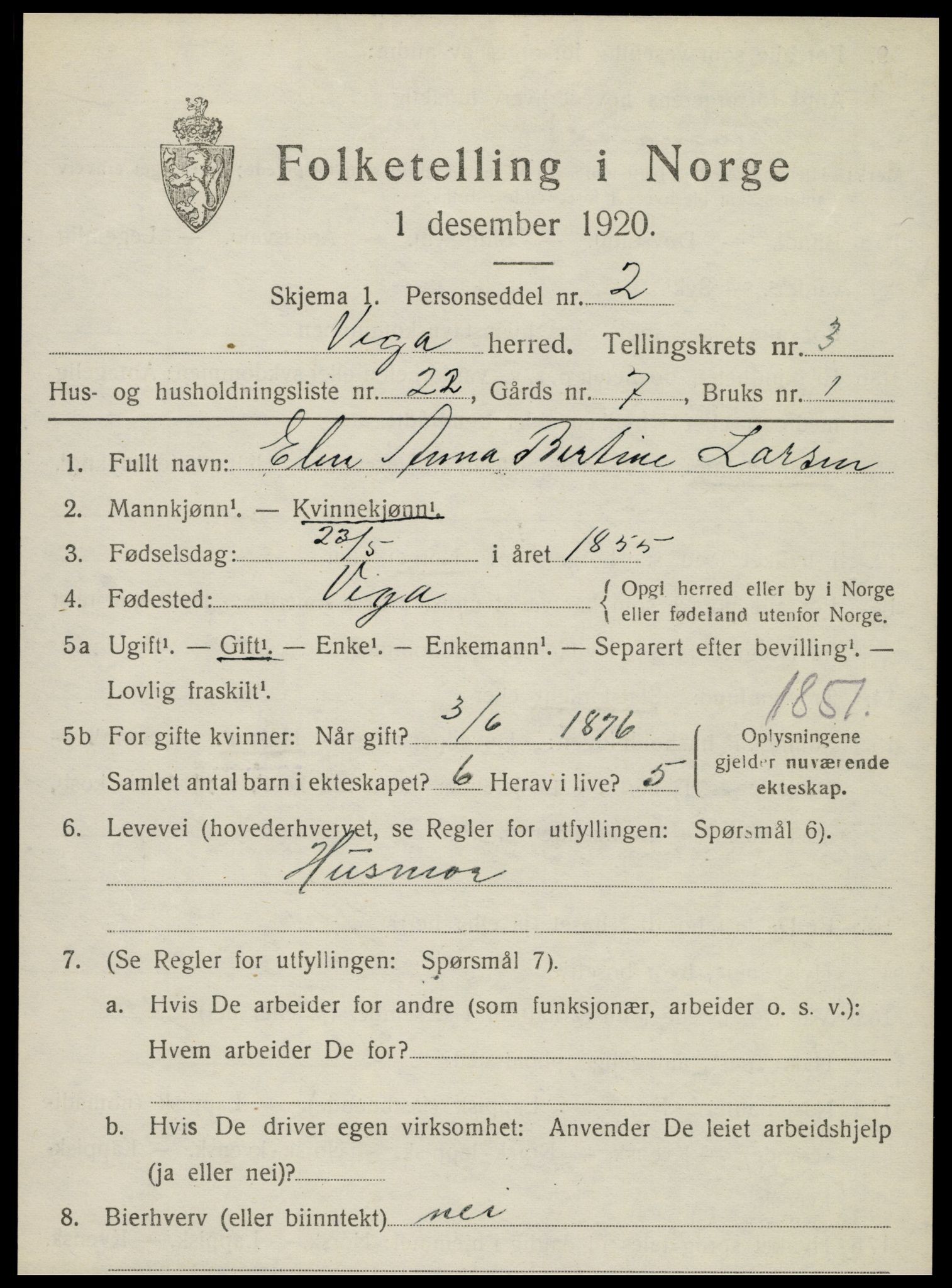 SAT, 1920 census for Vega, 1920, p. 1907