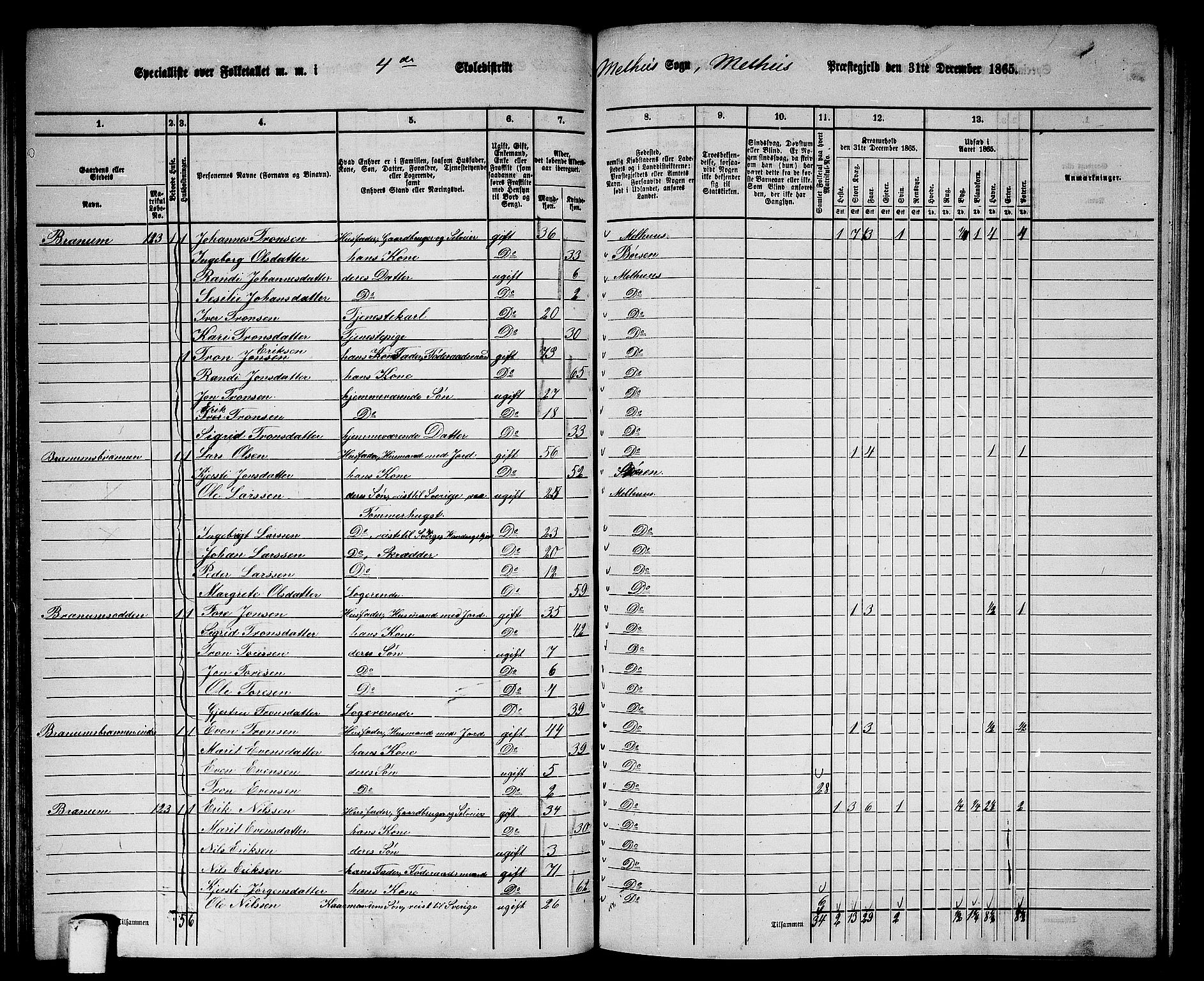 RA, 1865 census for Melhus, 1865, p. 84