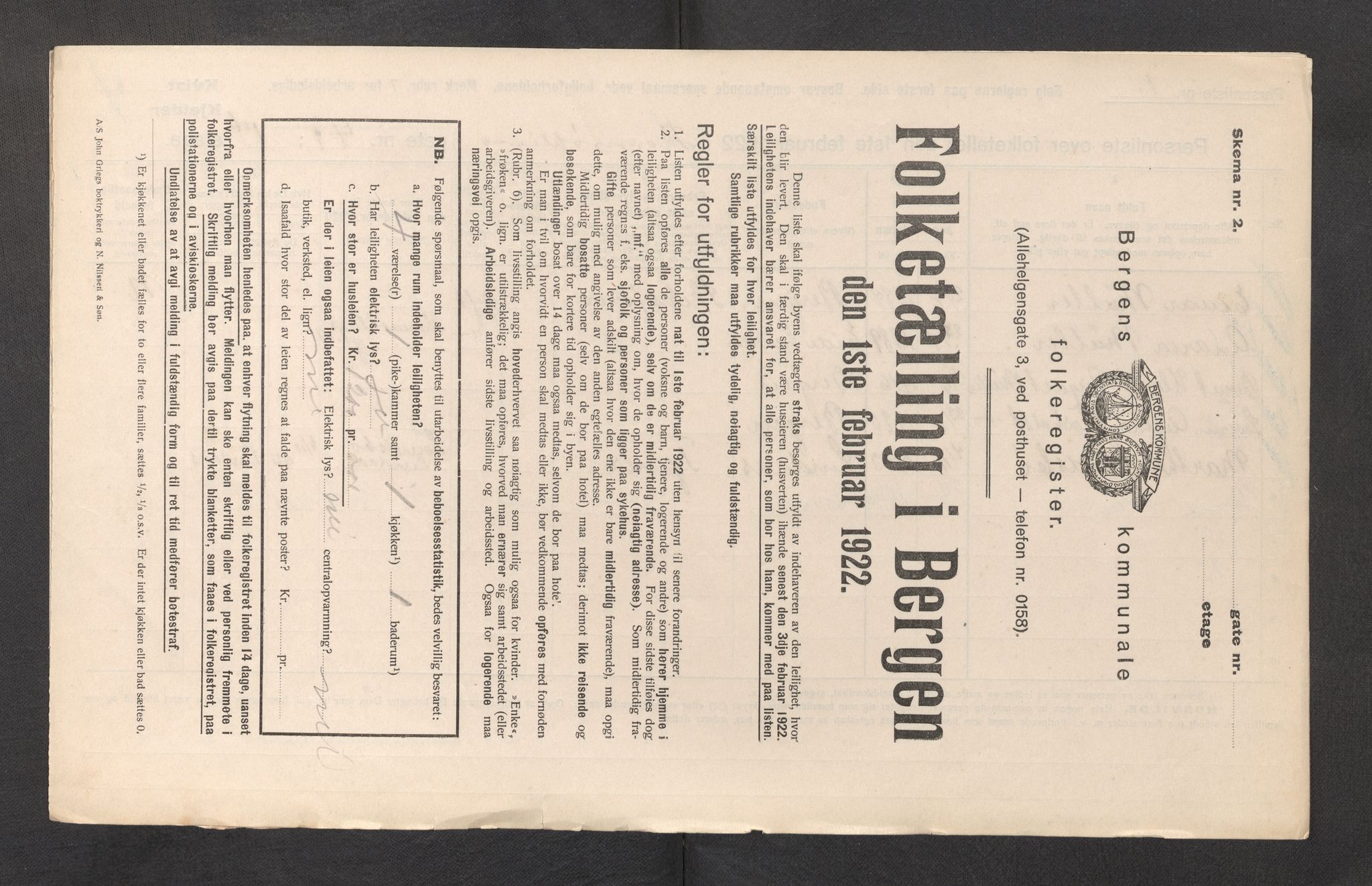 SAB, Municipal Census 1922 for Bergen, 1922, p. 43799