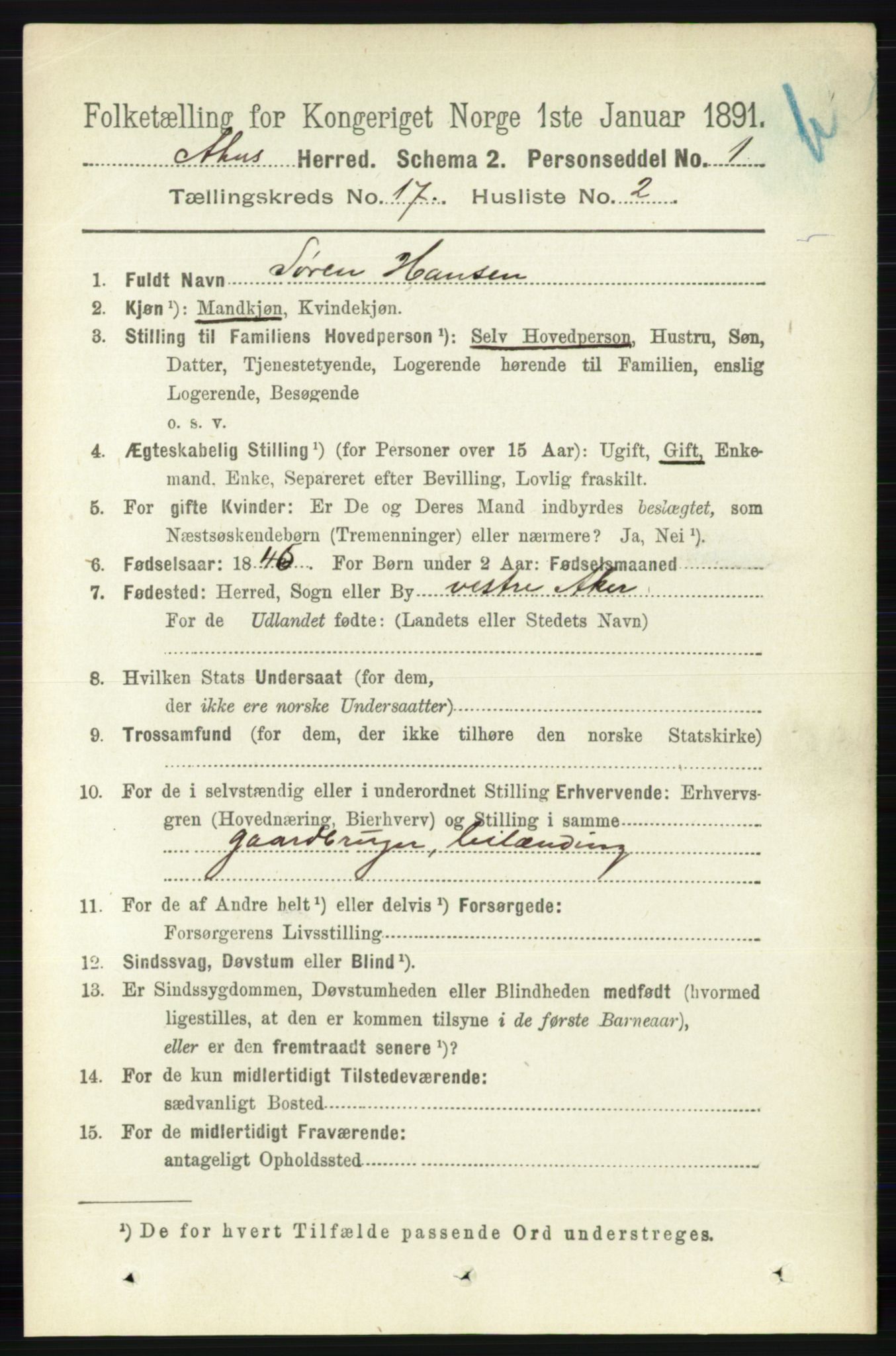 RA, 1891 census for 0218 Aker, 1891, p. 15856