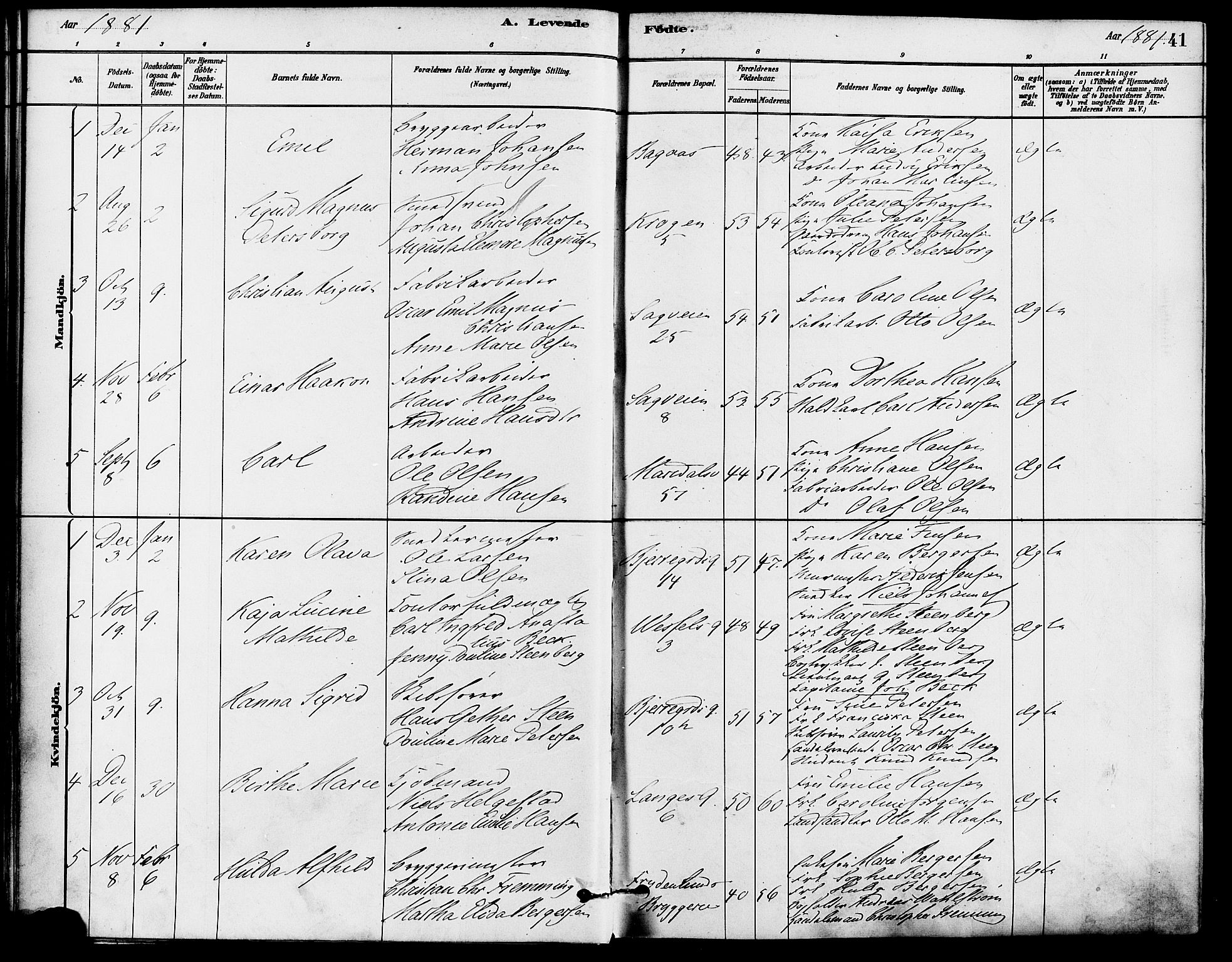 Gamle Aker prestekontor Kirkebøker, SAO/A-10617a/F/L0006: Parish register (official) no. 6, 1880-1887, p. 41