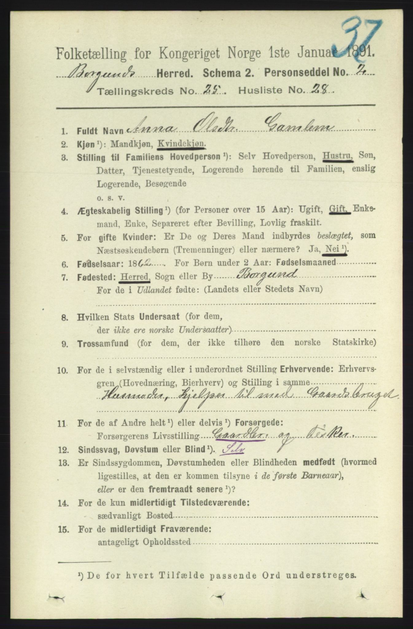 RA, 1891 census for 1531 Borgund, 1891, p. 7436