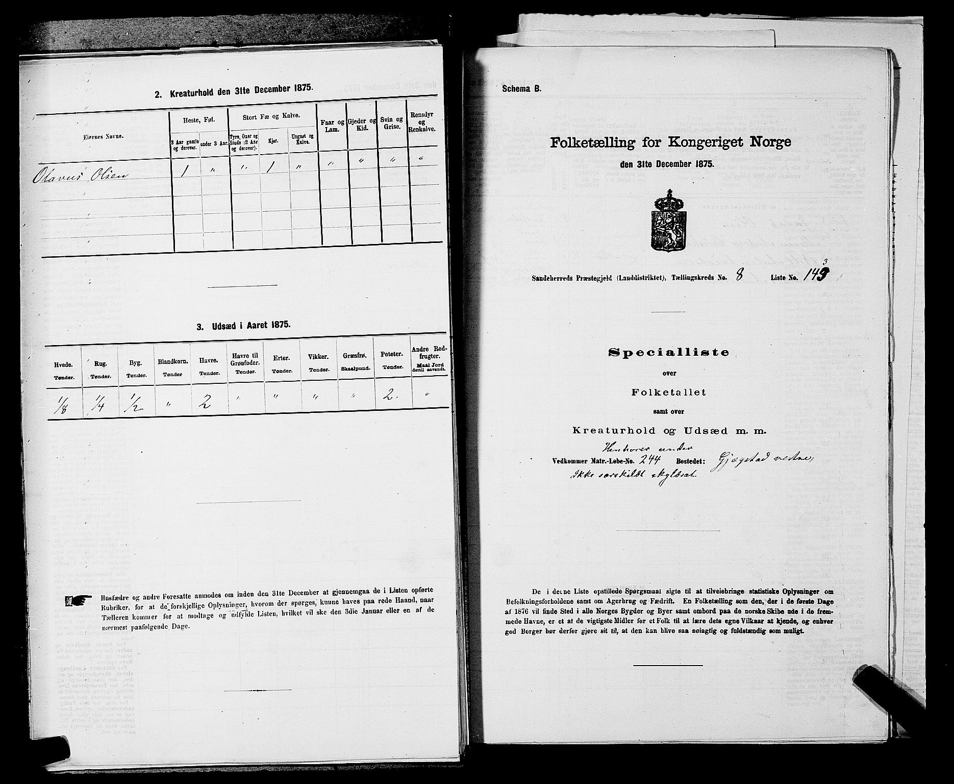 SAKO, 1875 census for 0724L Sandeherred/Sandeherred, 1875, p. 2085