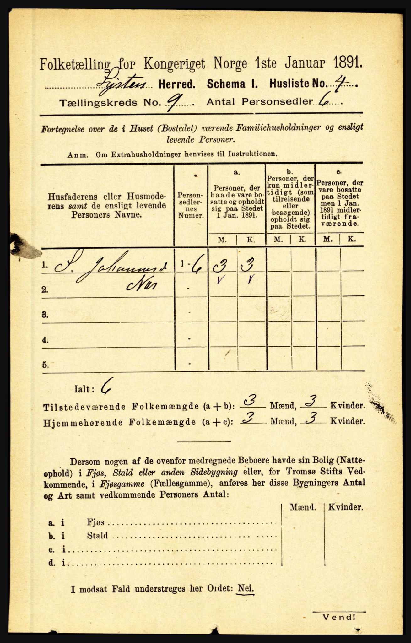 RA, 1891 census for 1426 Luster, 1891, p. 2749