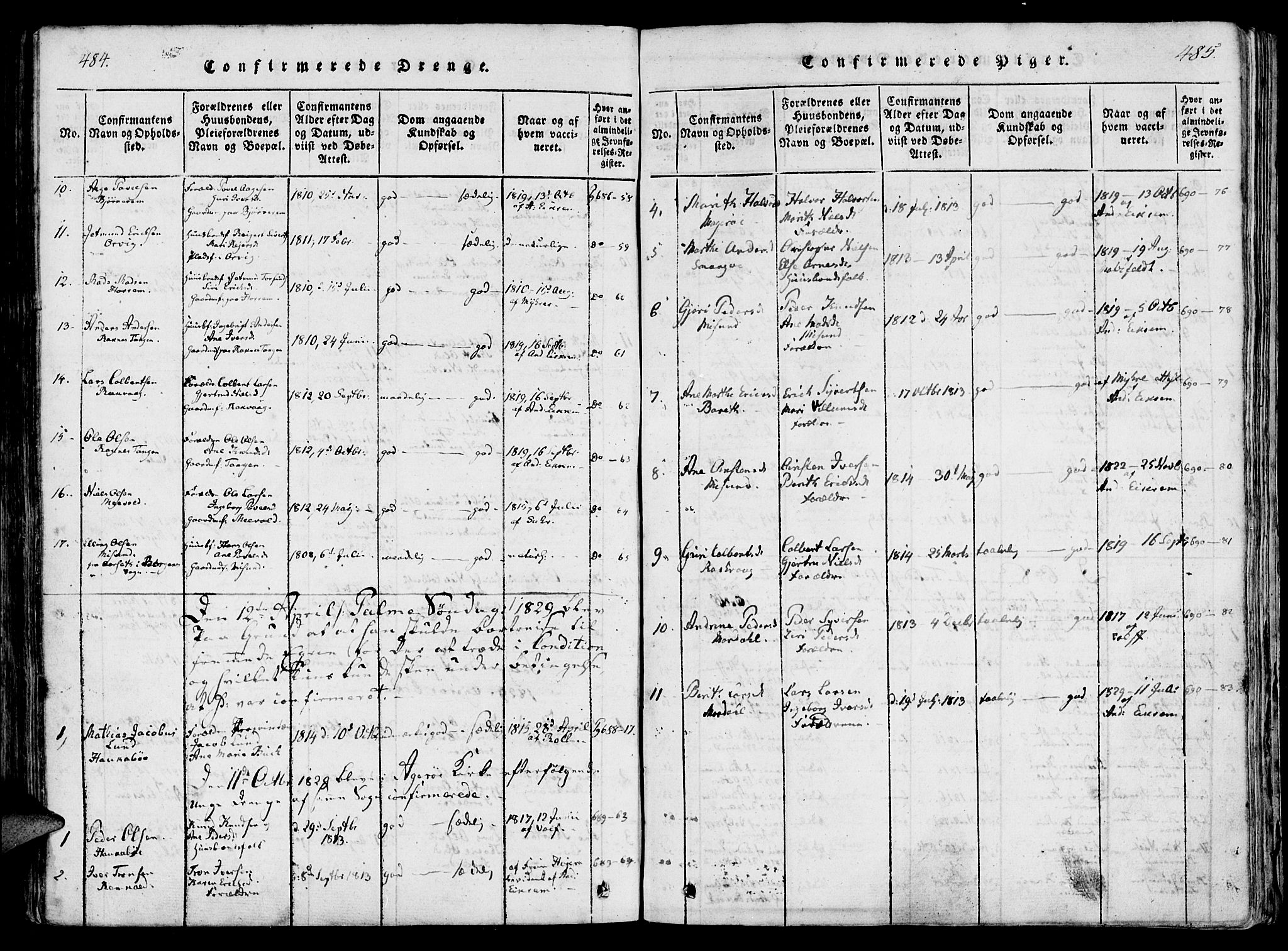 Ministerialprotokoller, klokkerbøker og fødselsregistre - Møre og Romsdal, SAT/A-1454/560/L0718: Parish register (official) no. 560A02, 1817-1844, p. 484-485