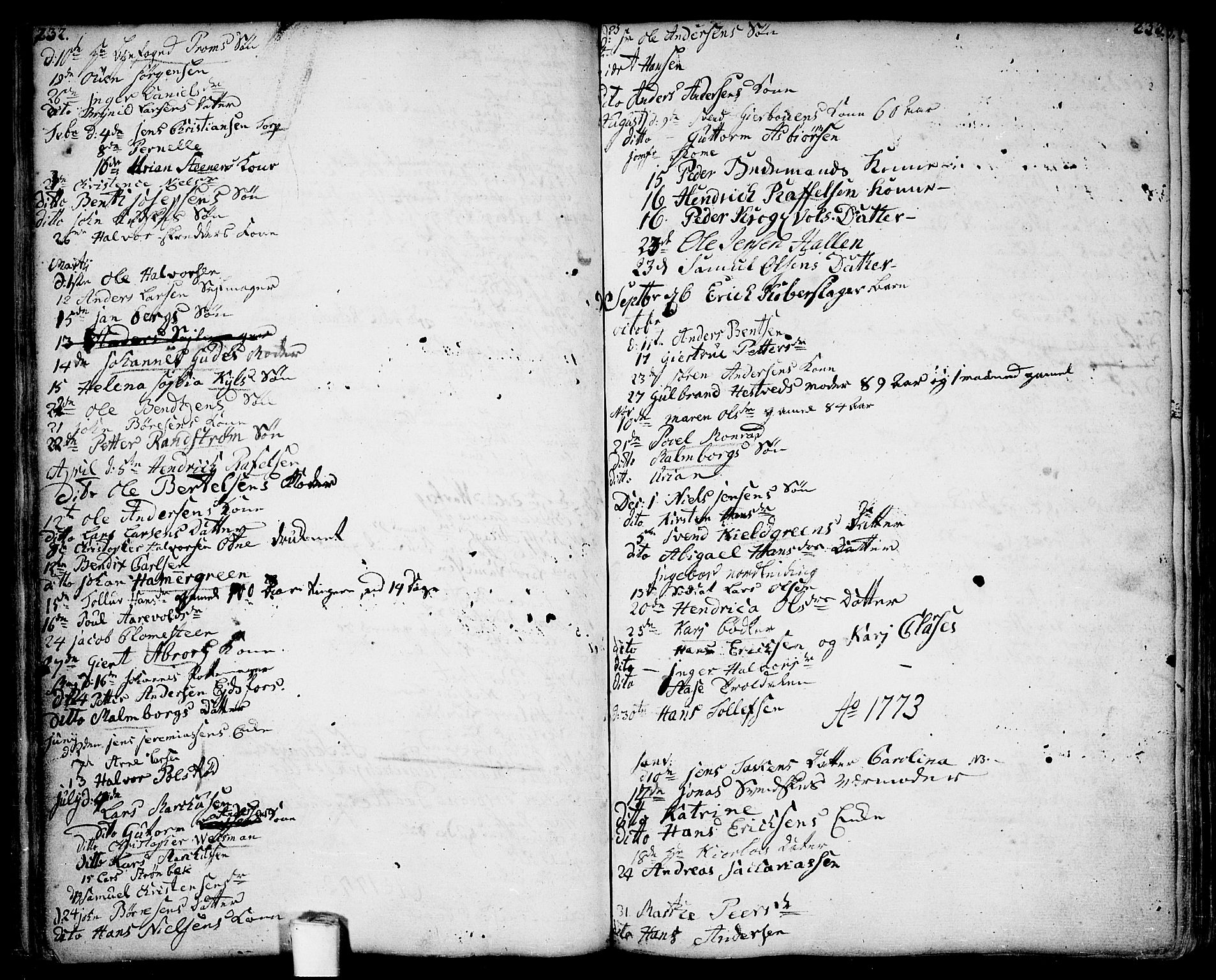 Moss prestekontor Kirkebøker, AV/SAO-A-2003/F/Fa/L0002: Parish register (official) no. I 2, 1753-1779, p. 232-233