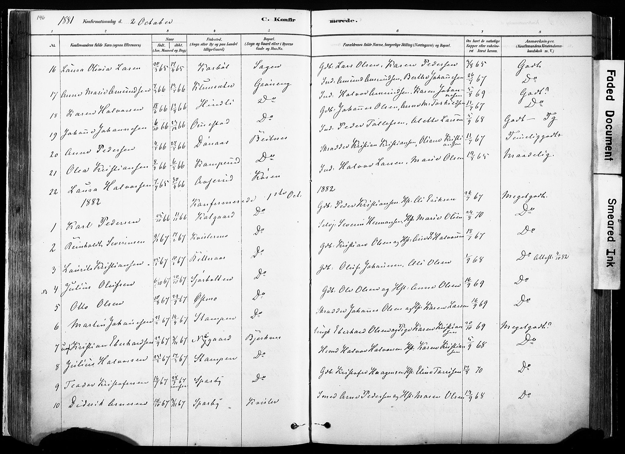 Hof prestekontor, AV/SAH-PREST-038/H/Ha/Haa/L0010: Parish register (official) no. 10, 1878-1909, p. 146