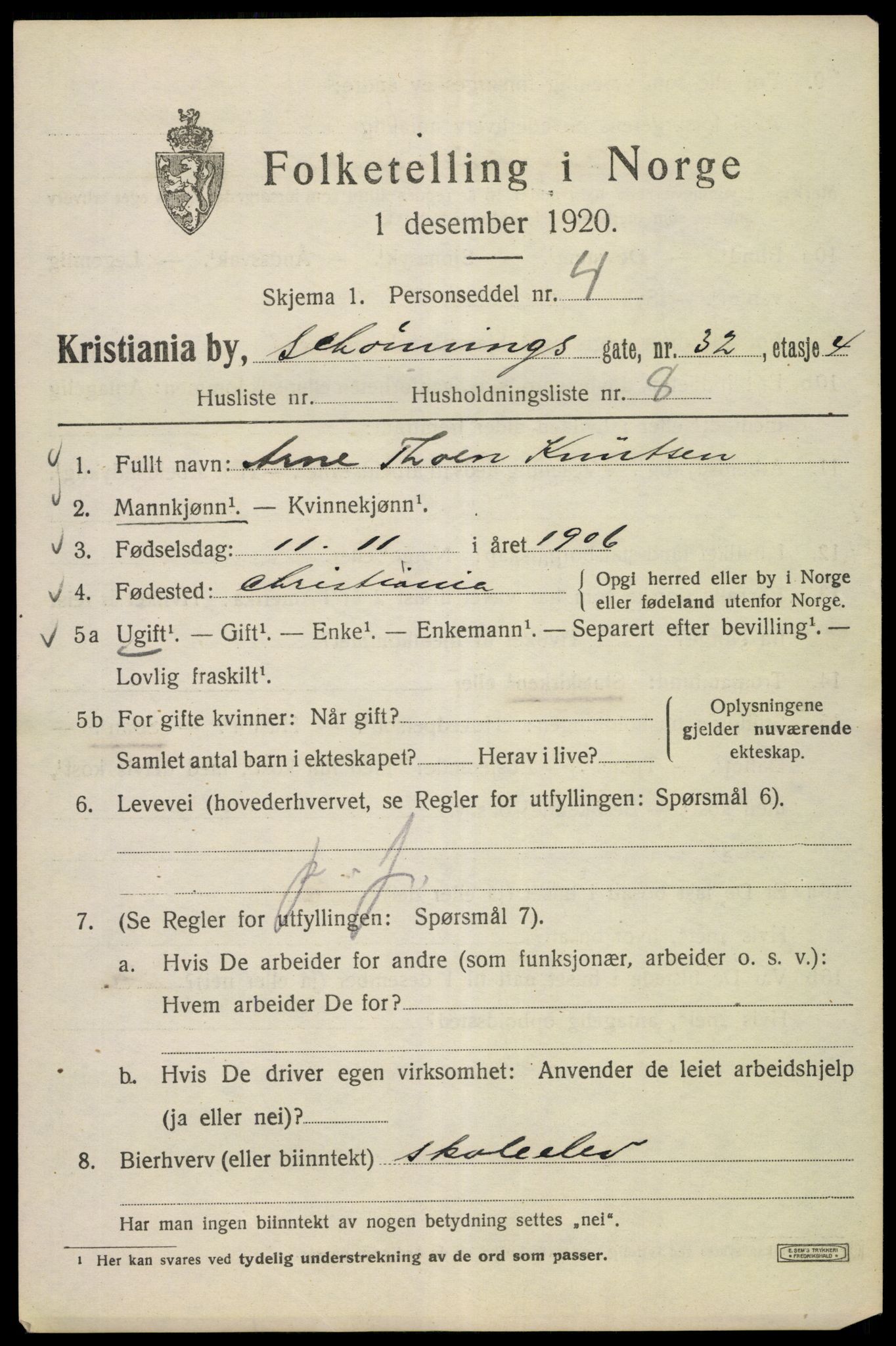 SAO, 1920 census for Kristiania, 1920, p. 504735