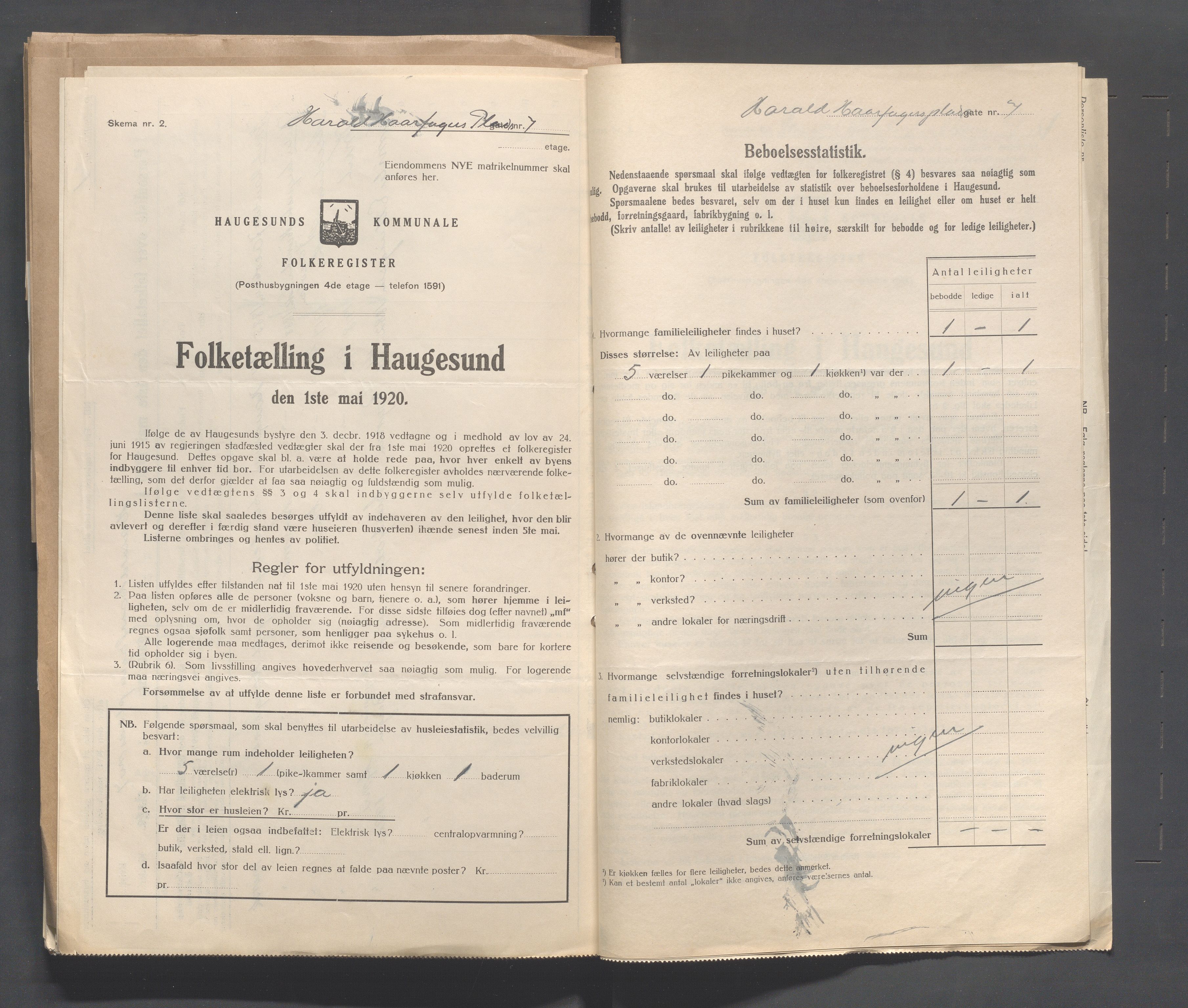 IKAR, Local census 1.5.1920 for Haugesund, 1920, p. 1126