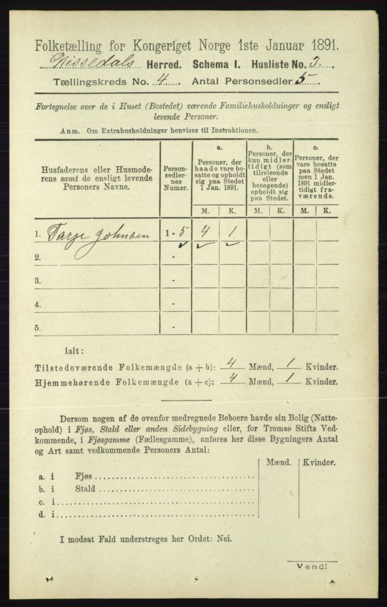 RA, 1891 census for 0830 Nissedal, 1891, p. 832