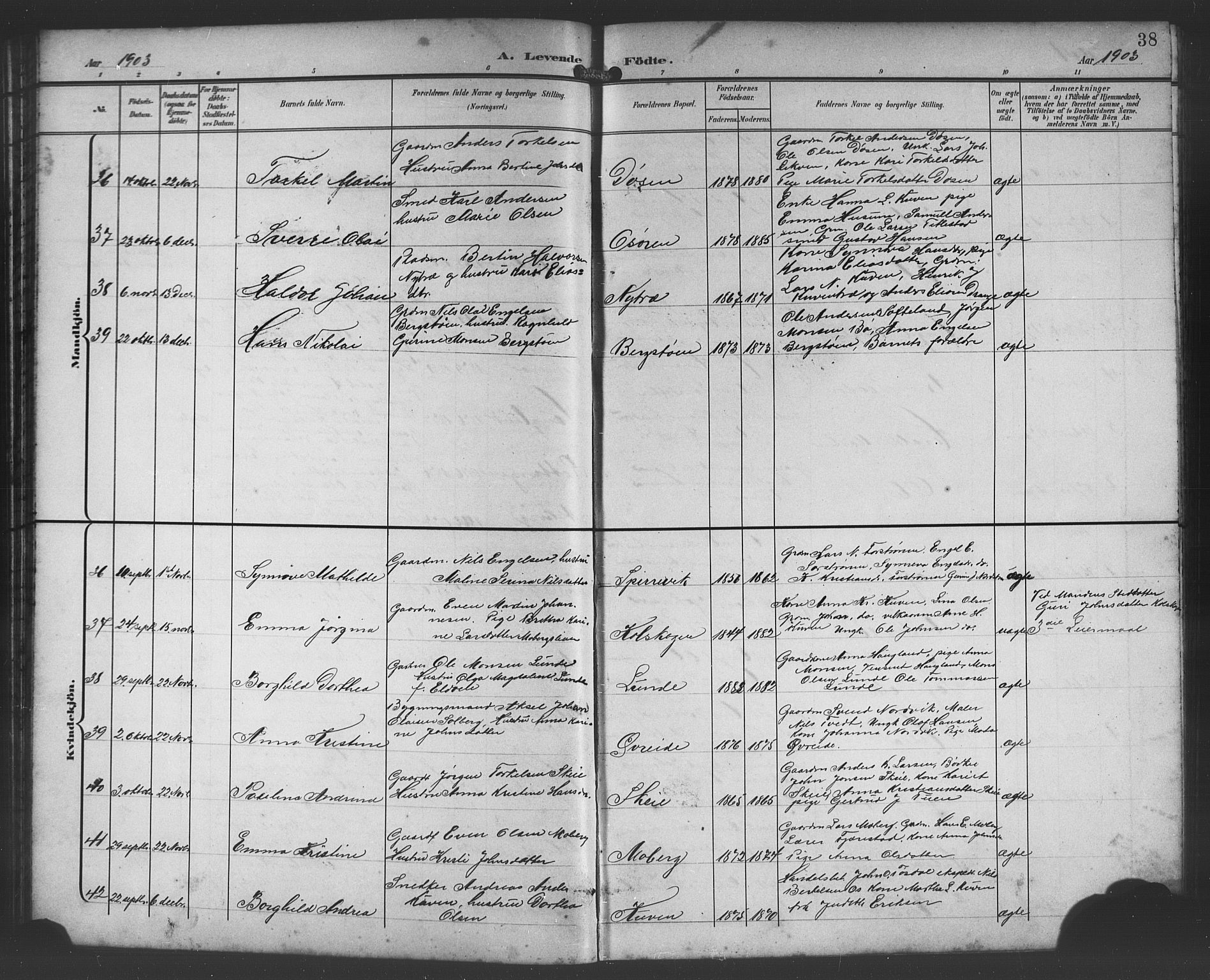 Os sokneprestembete, AV/SAB-A-99929: Parish register (copy) no. A 3, 1897-1913, p. 38