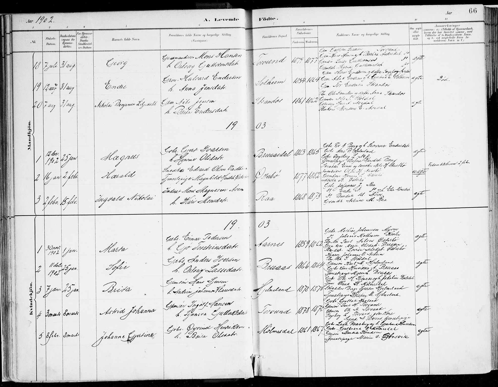 Lavik sokneprestembete, AV/SAB-A-80901: Parish register (official) no. B 1, 1882-1908, p. 66