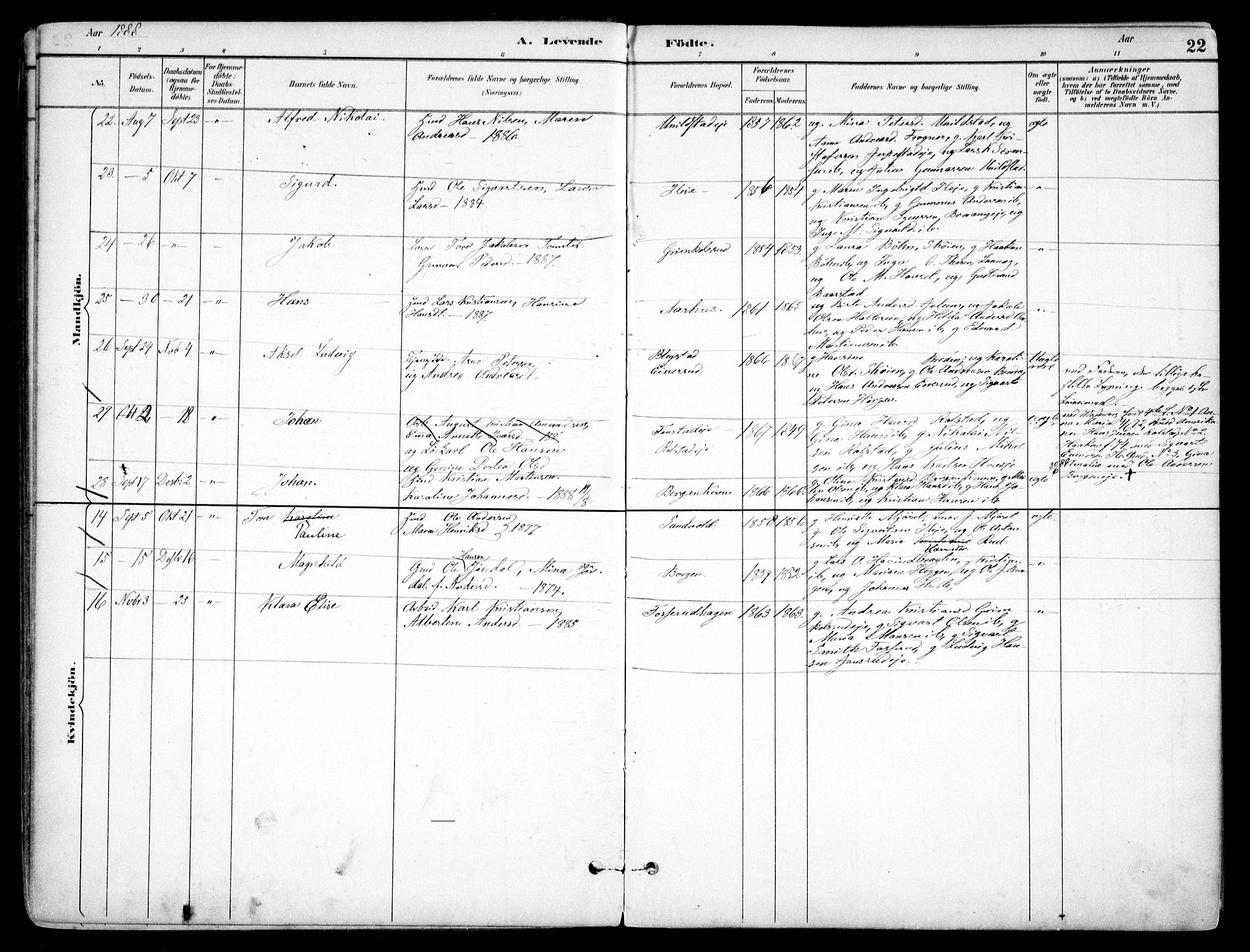 Nes prestekontor Kirkebøker, AV/SAO-A-10410/F/Fb/L0002: Parish register (official) no. II 2, 1883-1918, p. 22