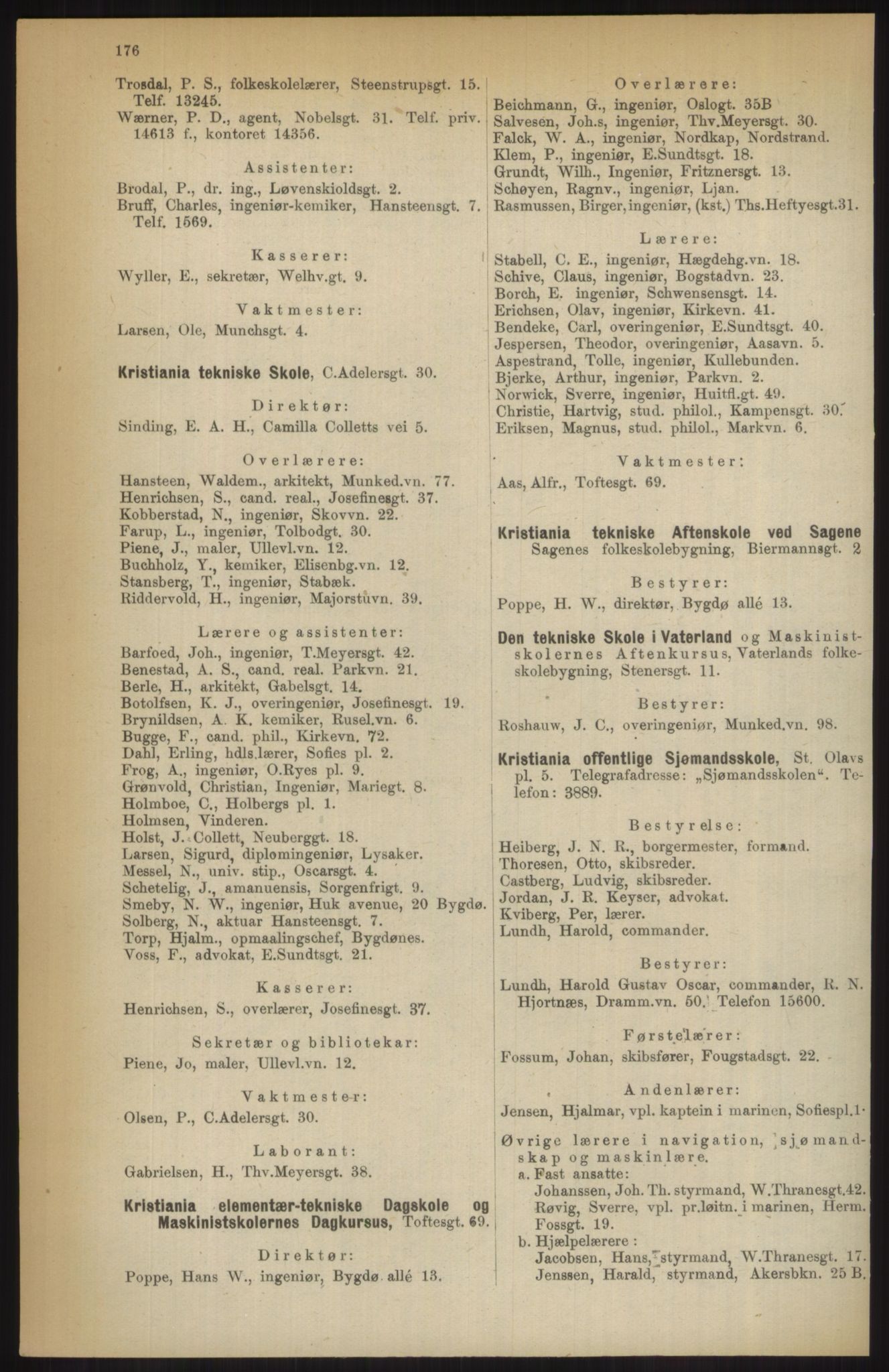 Kristiania/Oslo adressebok, PUBL/-, 1914, p. 176