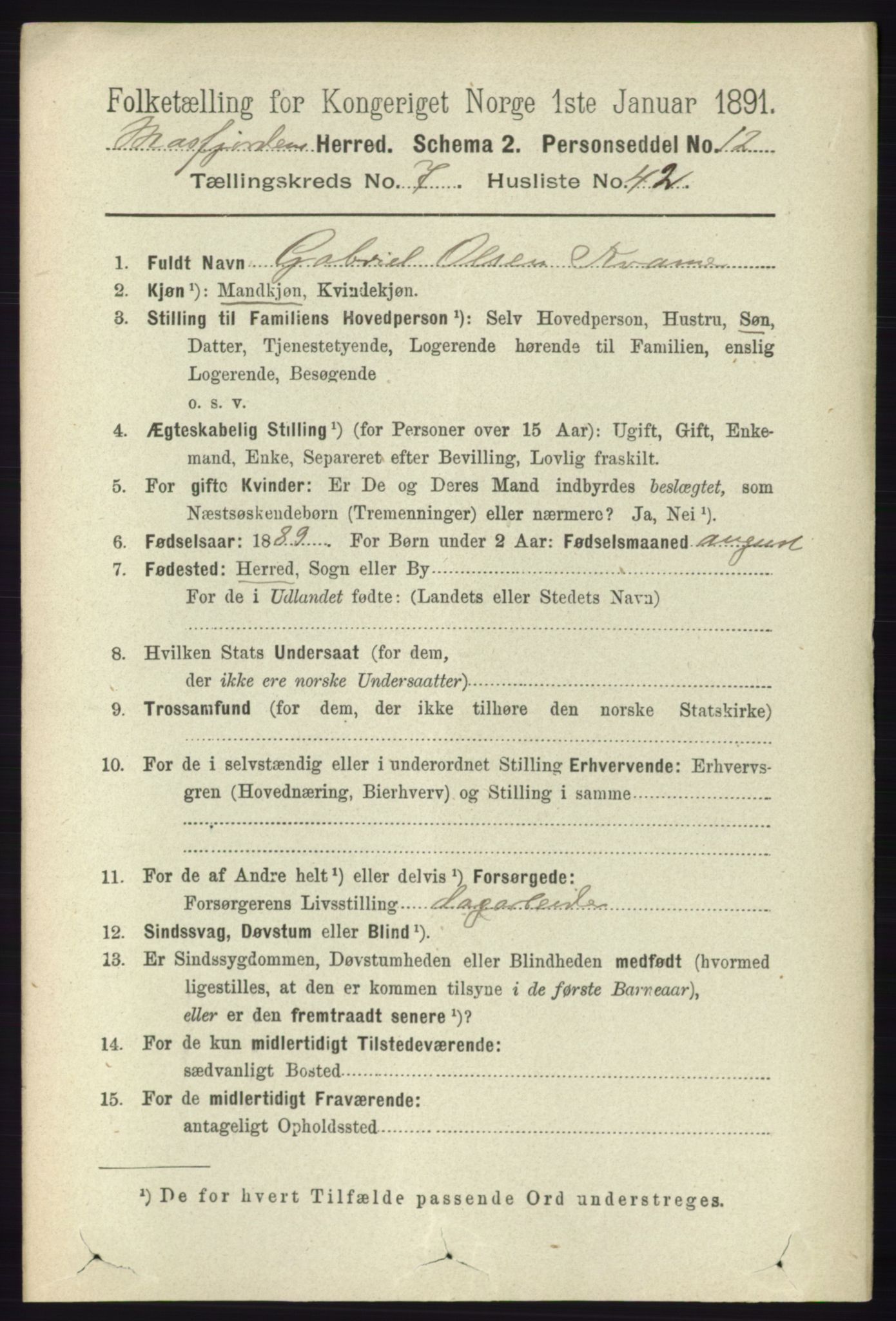 RA, 1891 census for 1266 Masfjorden, 1891, p. 1491