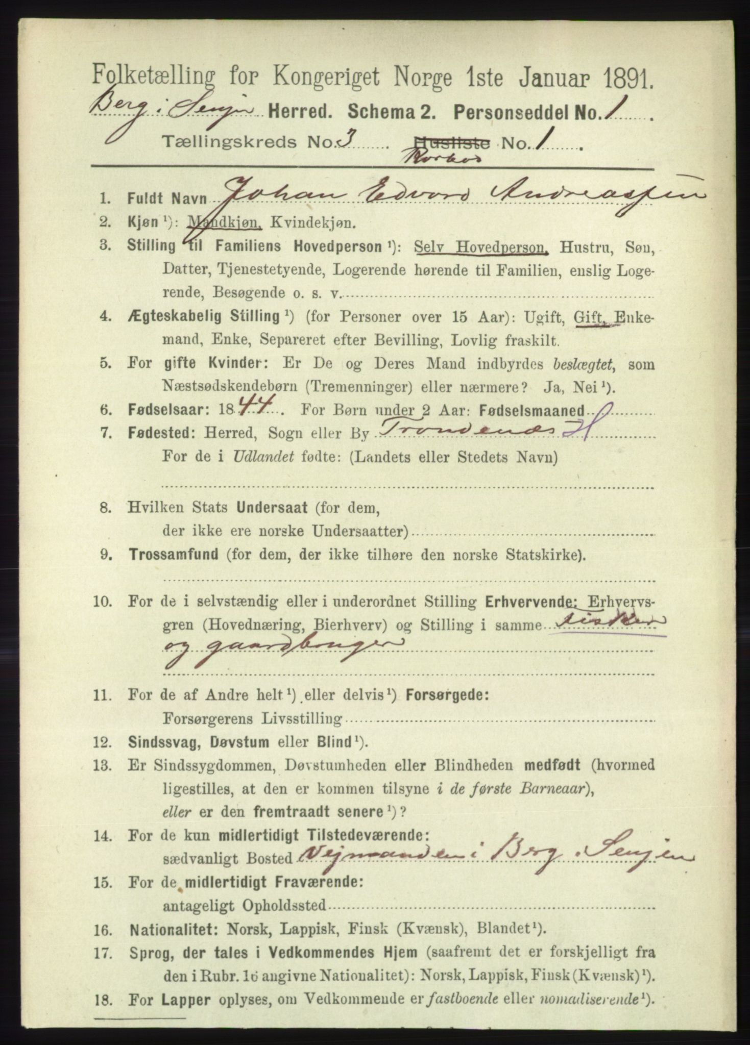 RA, 1891 census for 1929 Berg, 1891, p. 1348