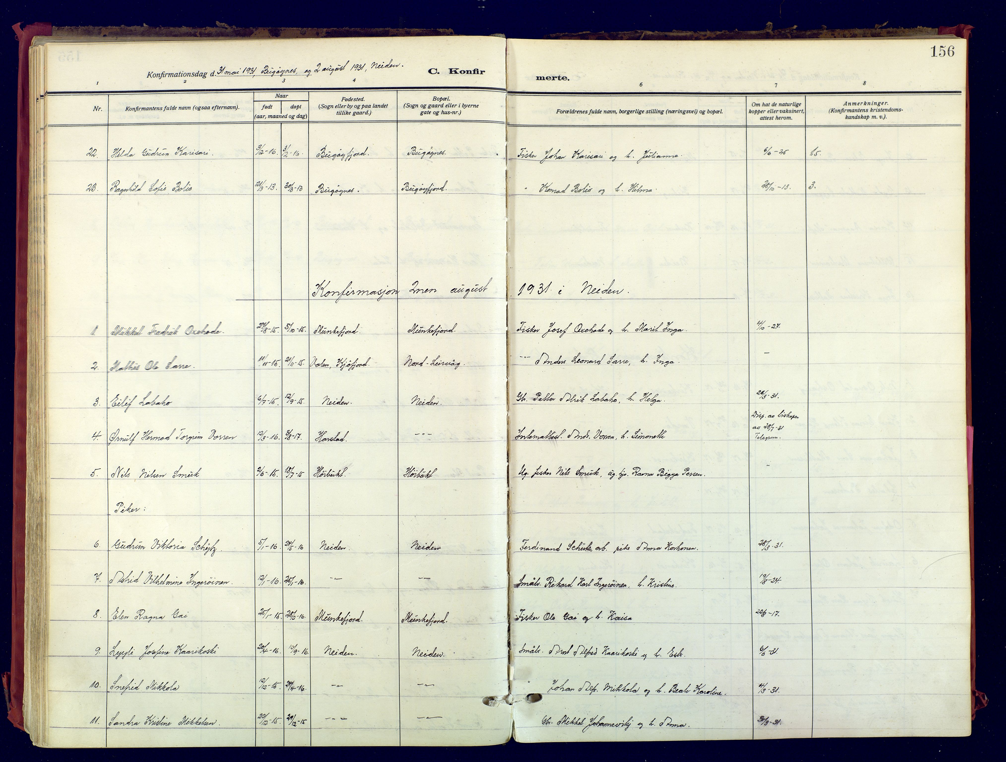 Sør-Varanger sokneprestkontor, AV/SATØ-S-1331/H/Ha/L0007kirke: Parish register (official) no. 7, 1927-1937, p. 156