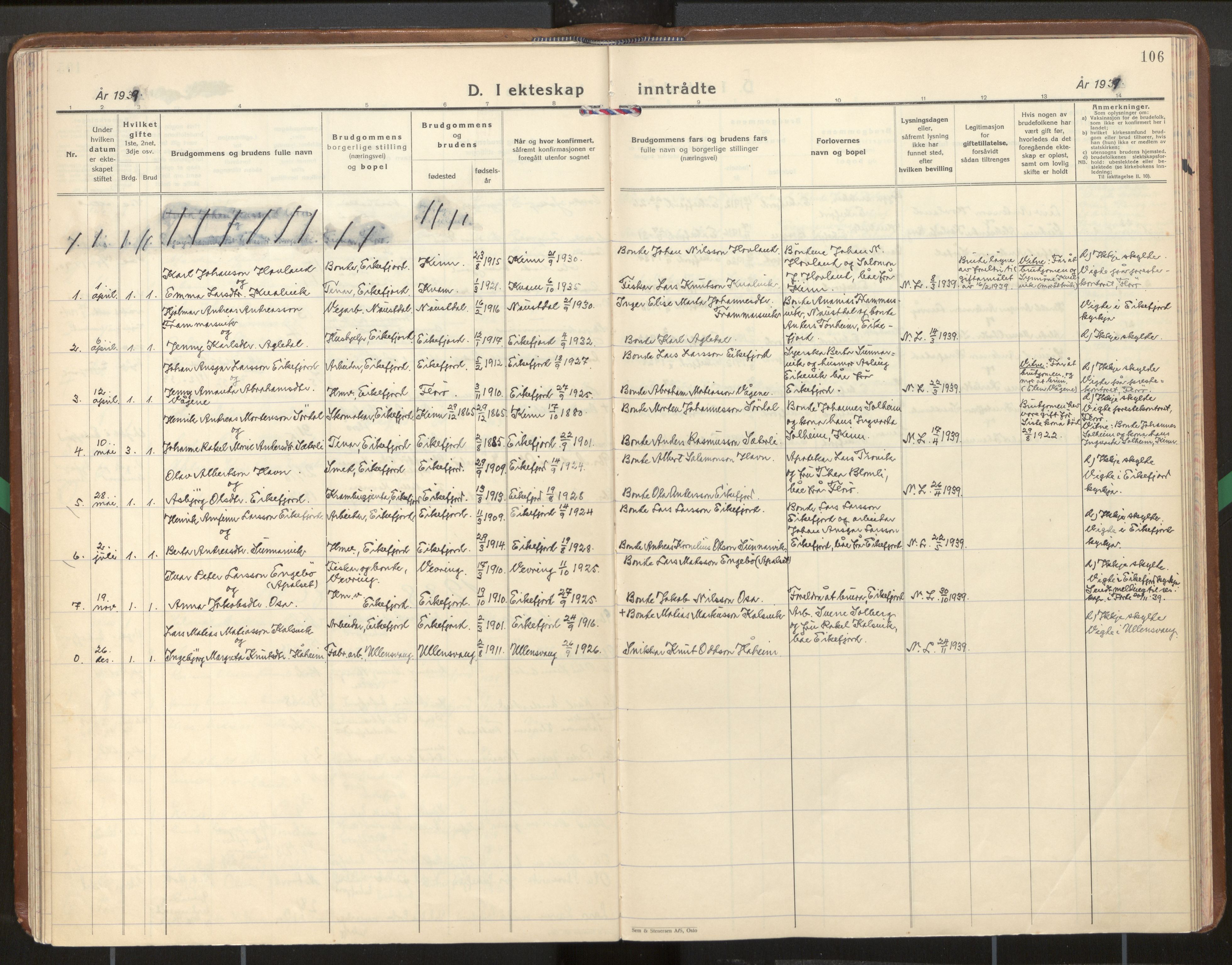 Kinn sokneprestembete, AV/SAB-A-80801/H/Haa/Haae/L0003: Parish register (official) no. E 3, 1937-1955, p. 106