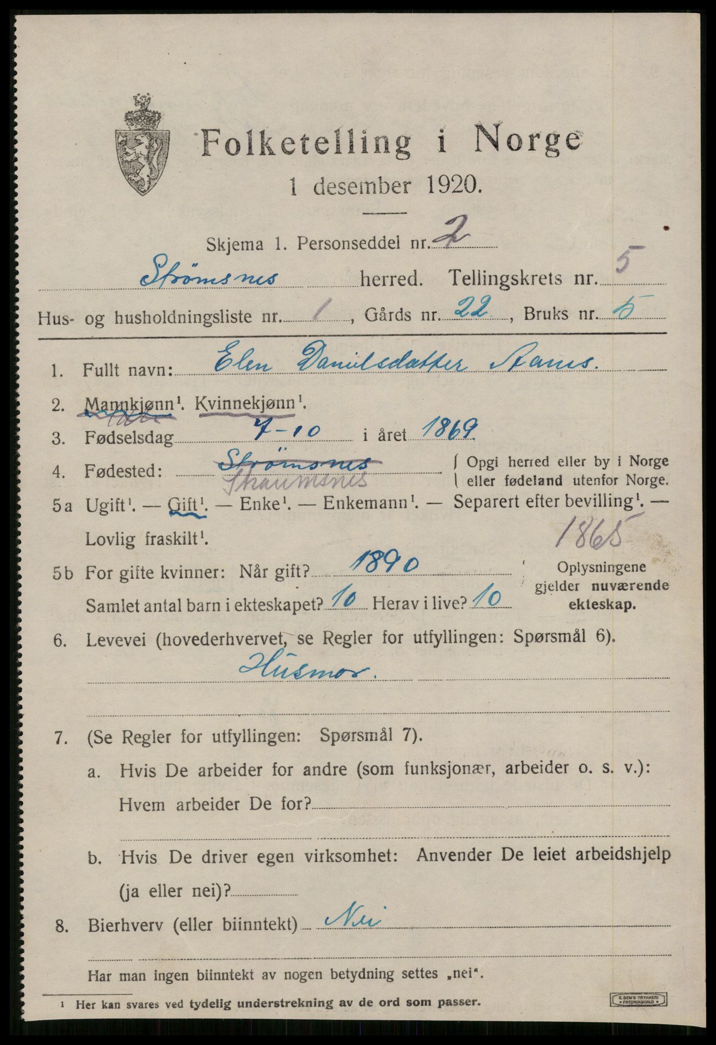 SAT, 1920 census for Straumsnes, 1920, p. 2025