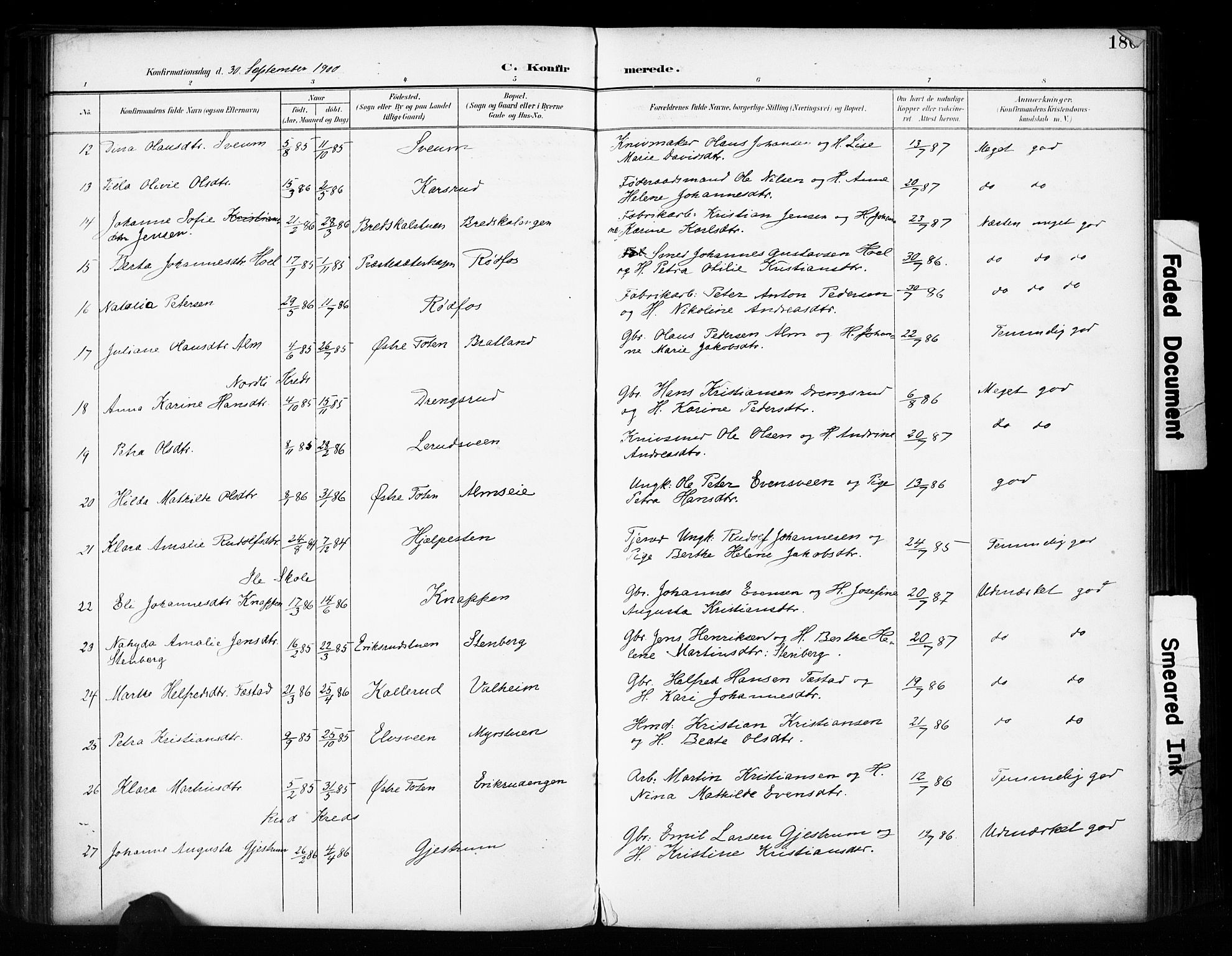 Vestre Toten prestekontor, SAH/PREST-108/H/Ha/Haa/L0011: Parish register (official) no. 11, 1895-1906, p. 180