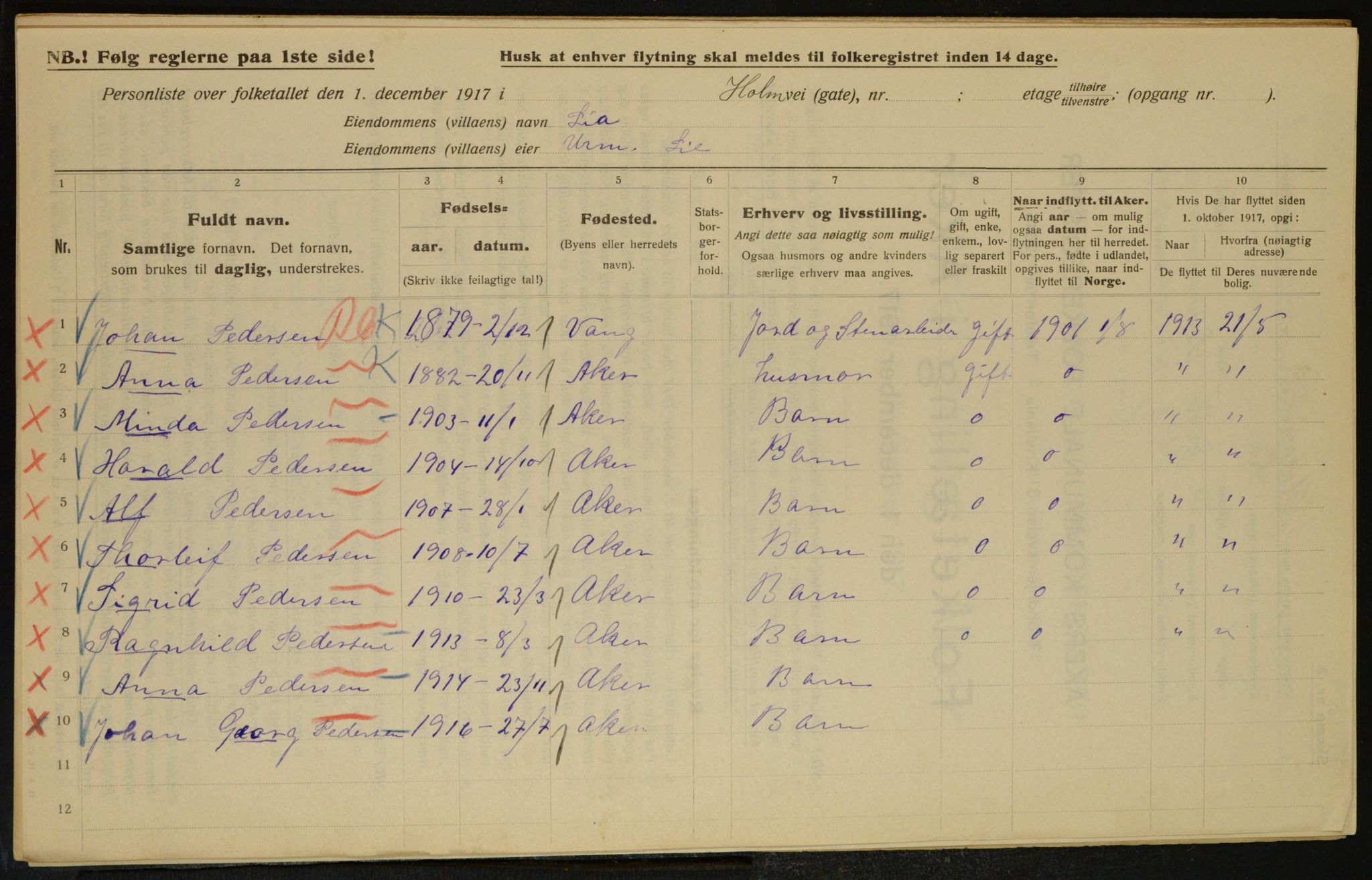 OBA, Municipal Census 1917 for Aker, 1917, p. 16330