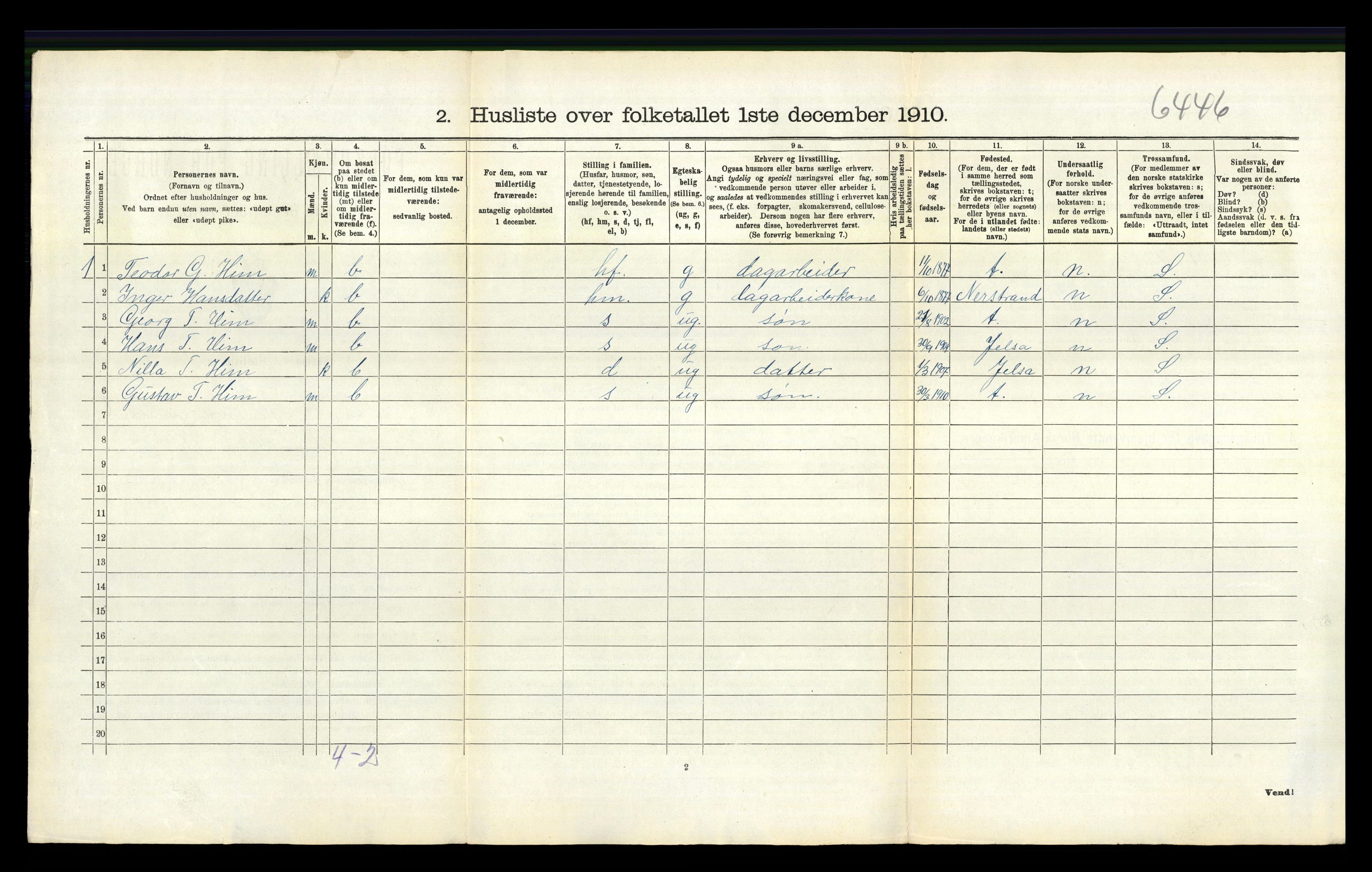RA, 1910 census for Sand, 1910, p. 280