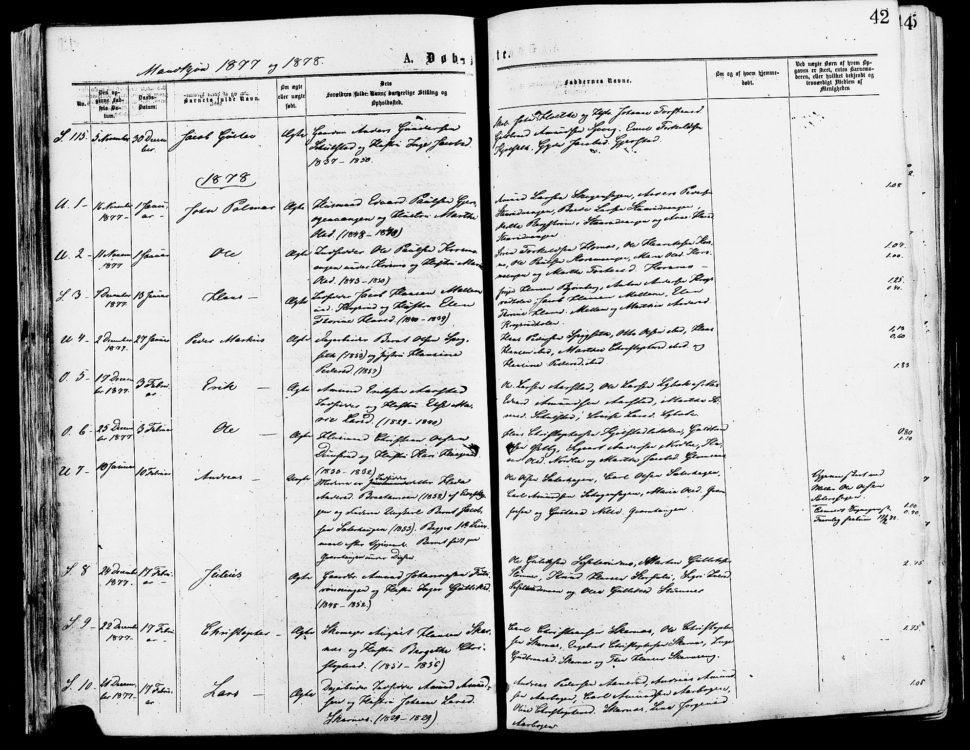 Sør-Odal prestekontor, SAH/PREST-030/H/Ha/Haa/L0005: Parish register (official) no. 5, 1876-1885, p. 42