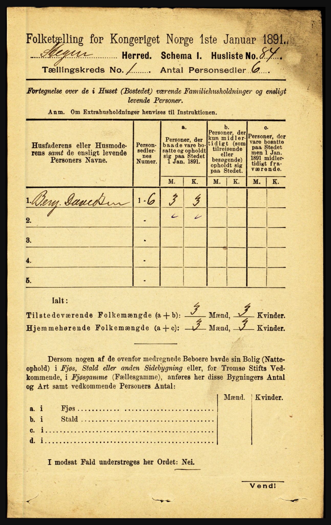 RA, 1891 census for 1848 Steigen, 1891, p. 111