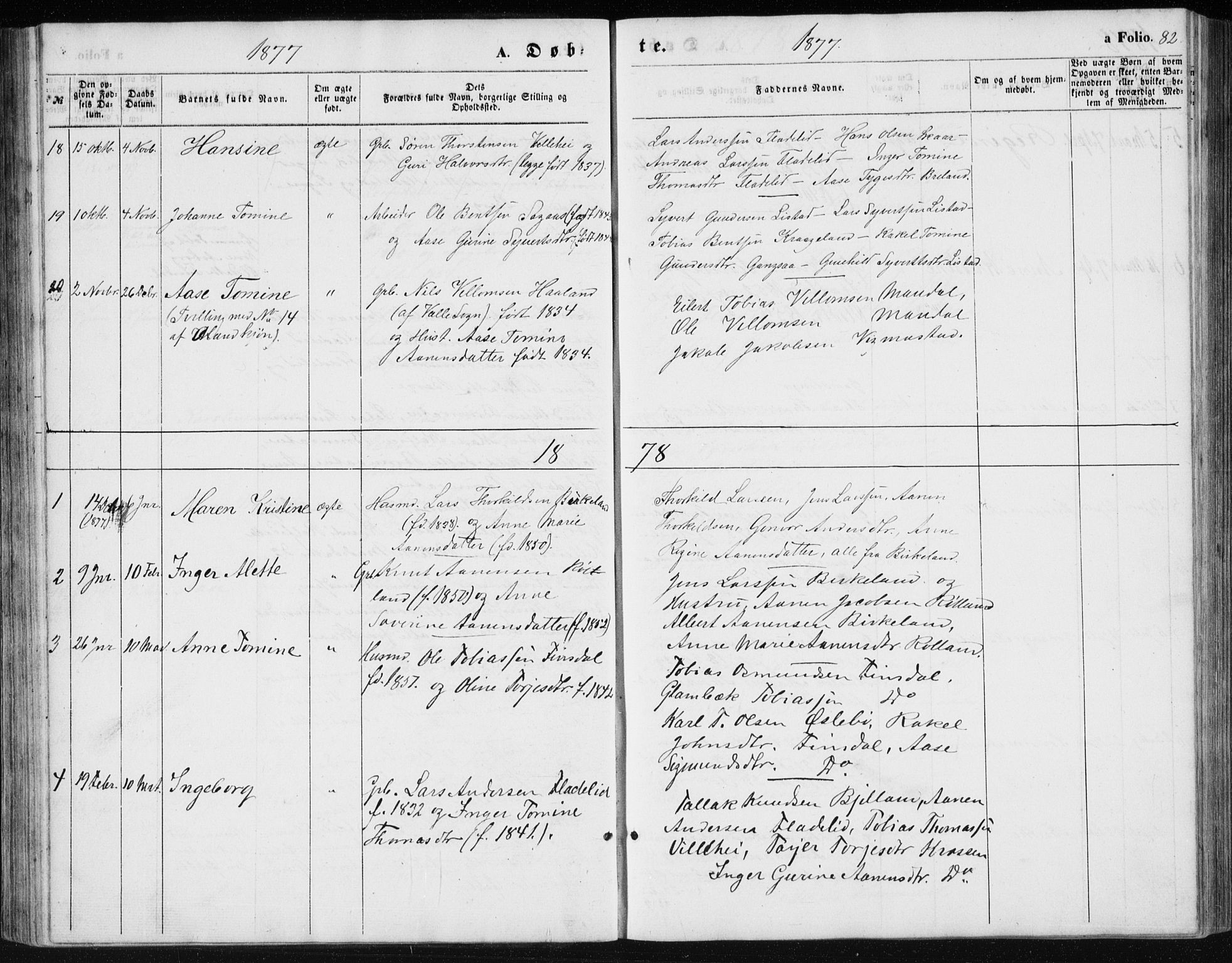 Holum sokneprestkontor, AV/SAK-1111-0022/F/Fb/Fbc/L0002: Parish register (copy) no. B 2, 1860-1882, p. 82