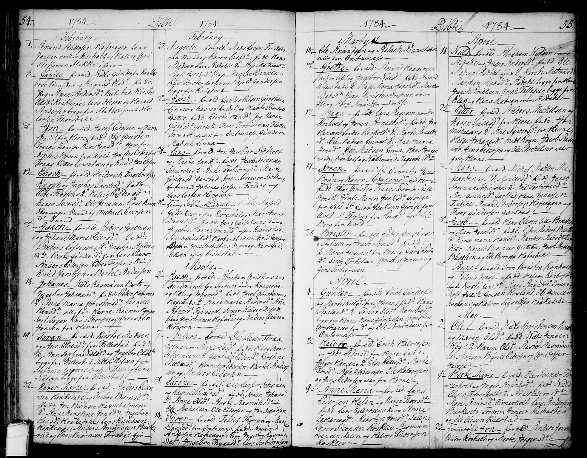 Bamble kirkebøker, SAKO/A-253/F/Fa/L0002: Parish register (official) no. I 2, 1775-1814, p. 54-55