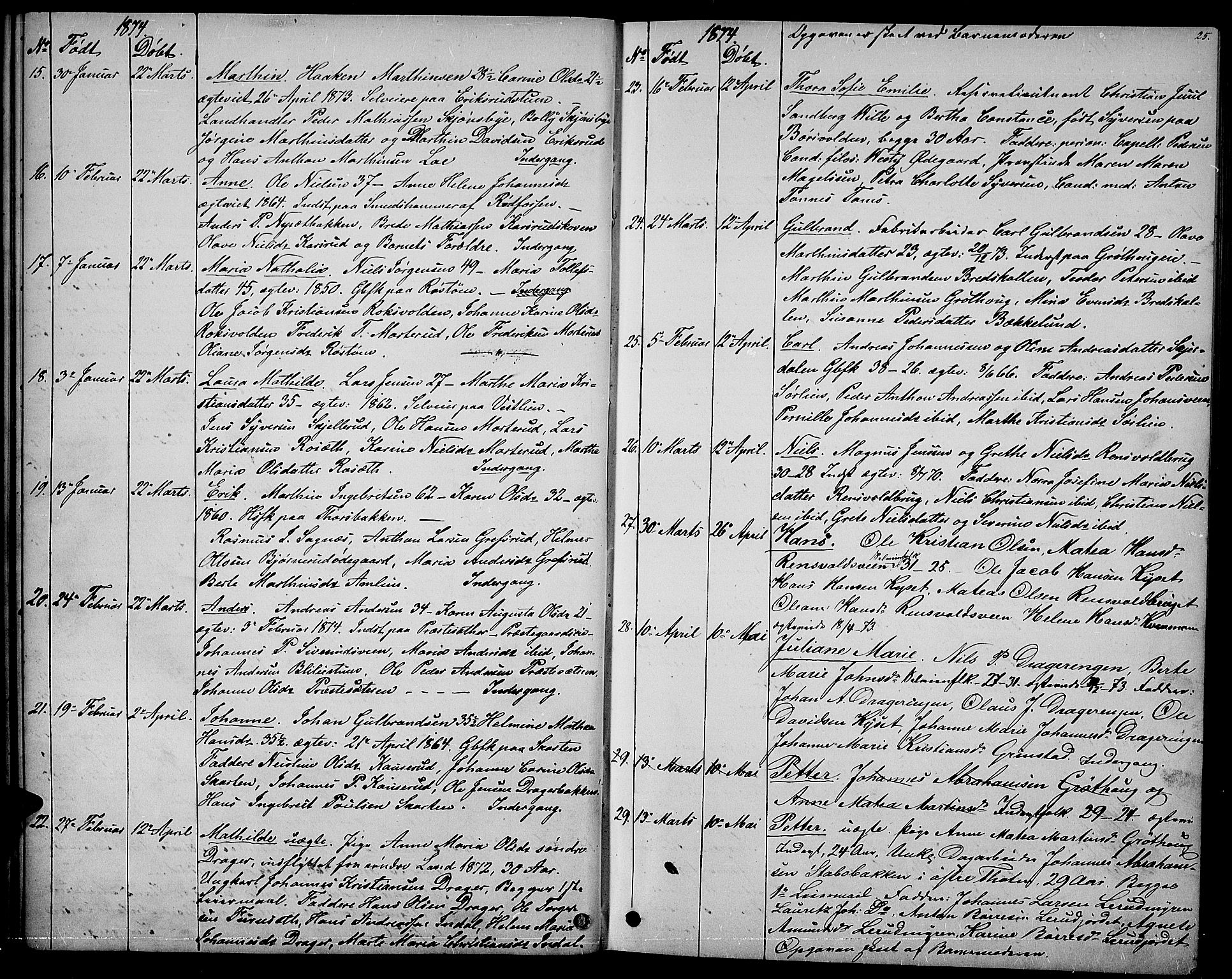 Vestre Toten prestekontor, AV/SAH-PREST-108/H/Ha/Hab/L0006: Parish register (copy) no. 6, 1870-1887, p. 25