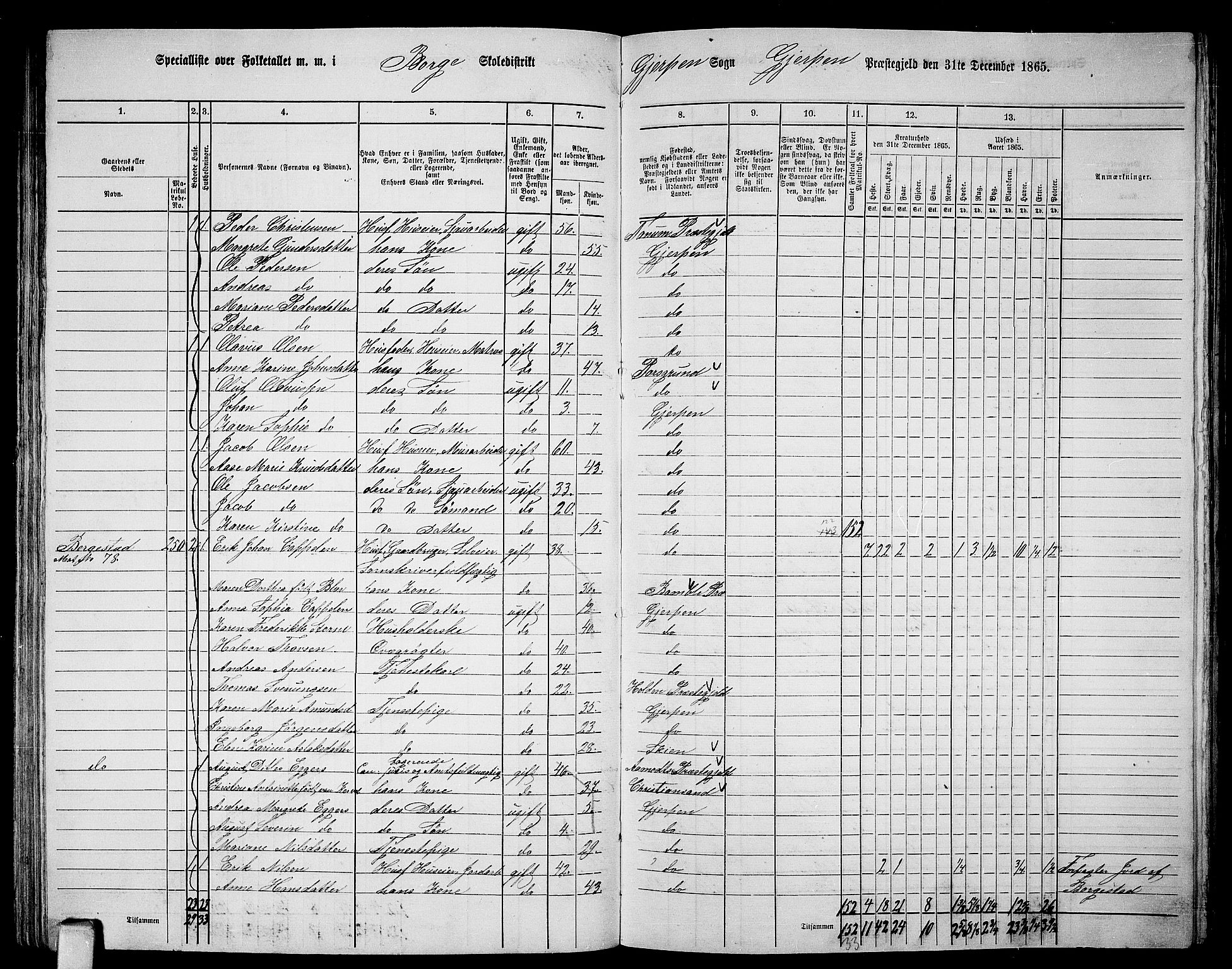 RA, 1865 census for Gjerpen, 1865, p. 143