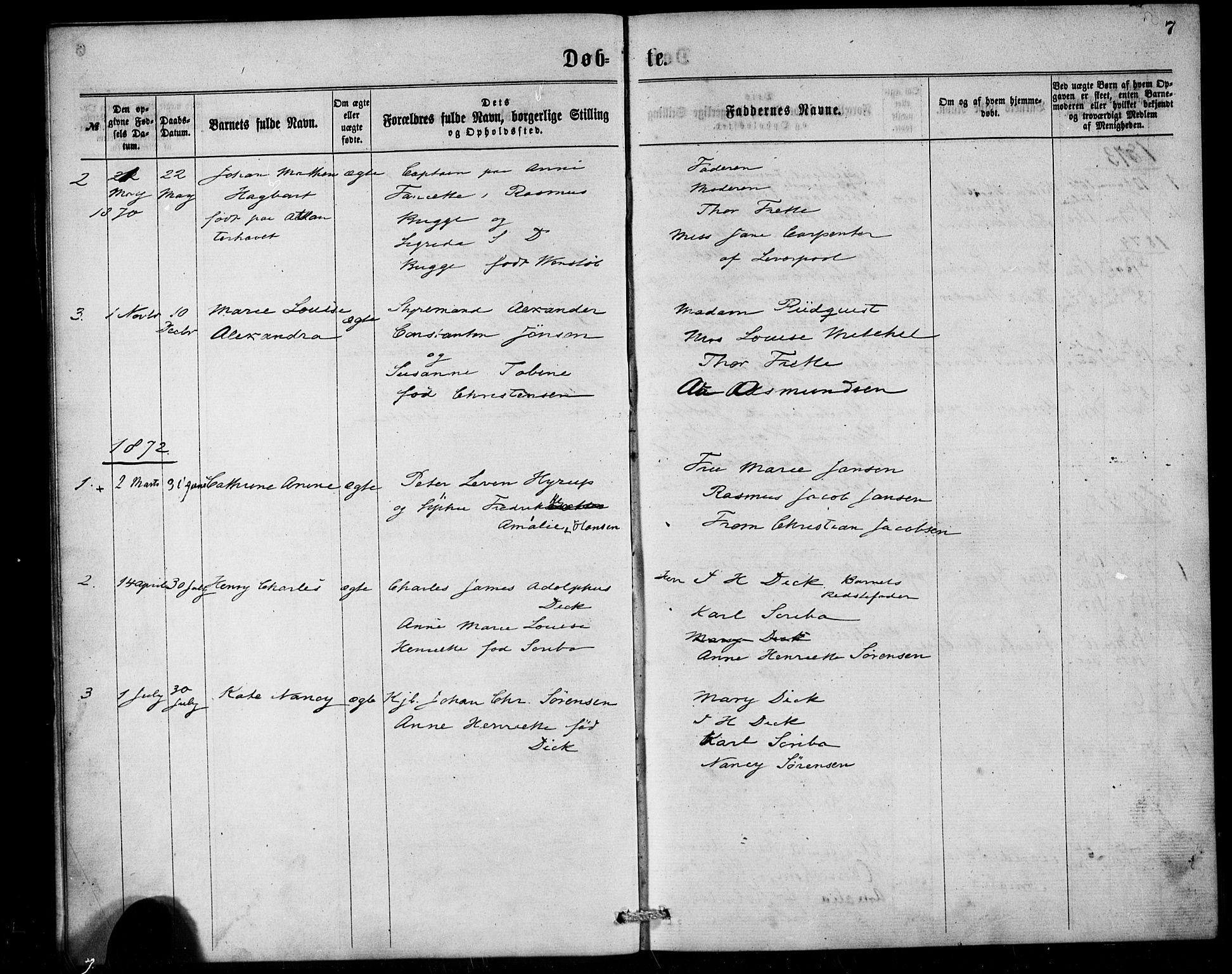  Den norske sjømannsmisjon i utlandet/London m/bistasjoner, SAB/SAB/PA-0103/H/Ha/L0001: Parish register (official) no. A 1, 1868-1887, p. 7