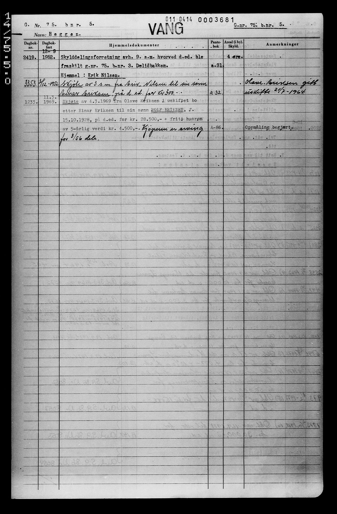 SAH, Nord-Hedmark sorenskriveri, TINGLYSING, Panteregistre og grunnboksblad, Grunnboksblad, Grunnboksblad - Vang, H.: Real property register for Vang kommune by 1991, gnr 75, bnr 5