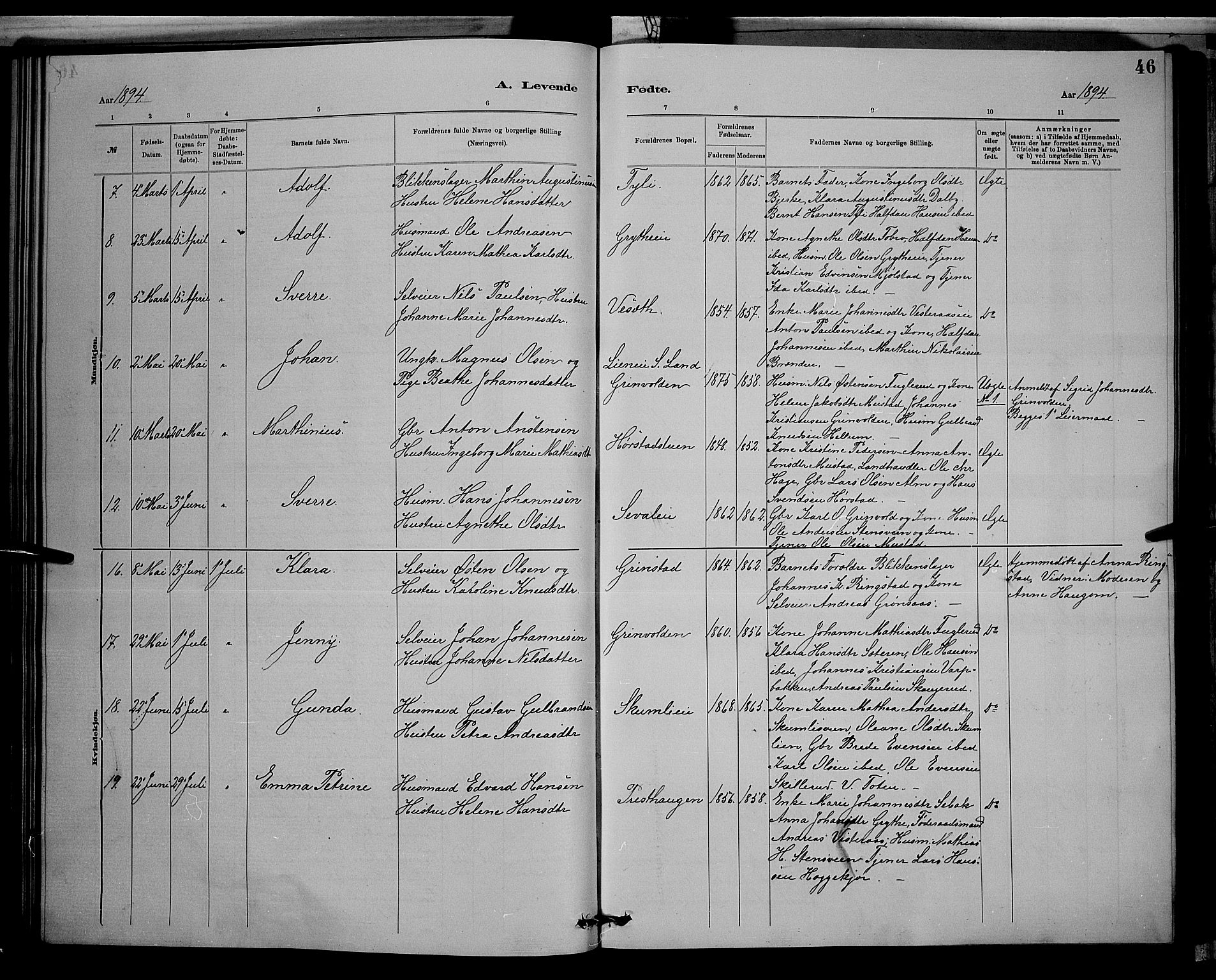 Vardal prestekontor, SAH/PREST-100/H/Ha/Hab/L0008: Parish register (copy) no. 8, 1881-1898, p. 46