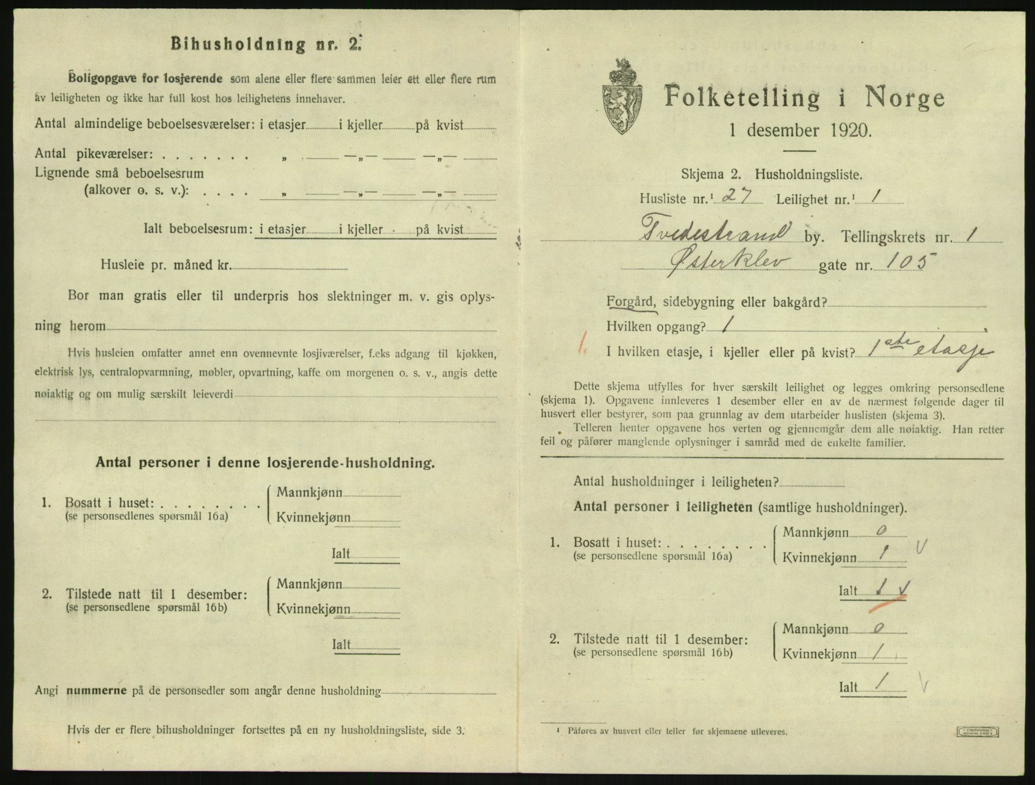 SAK, 1920 census for Tvedestrand, 1920, p. 671