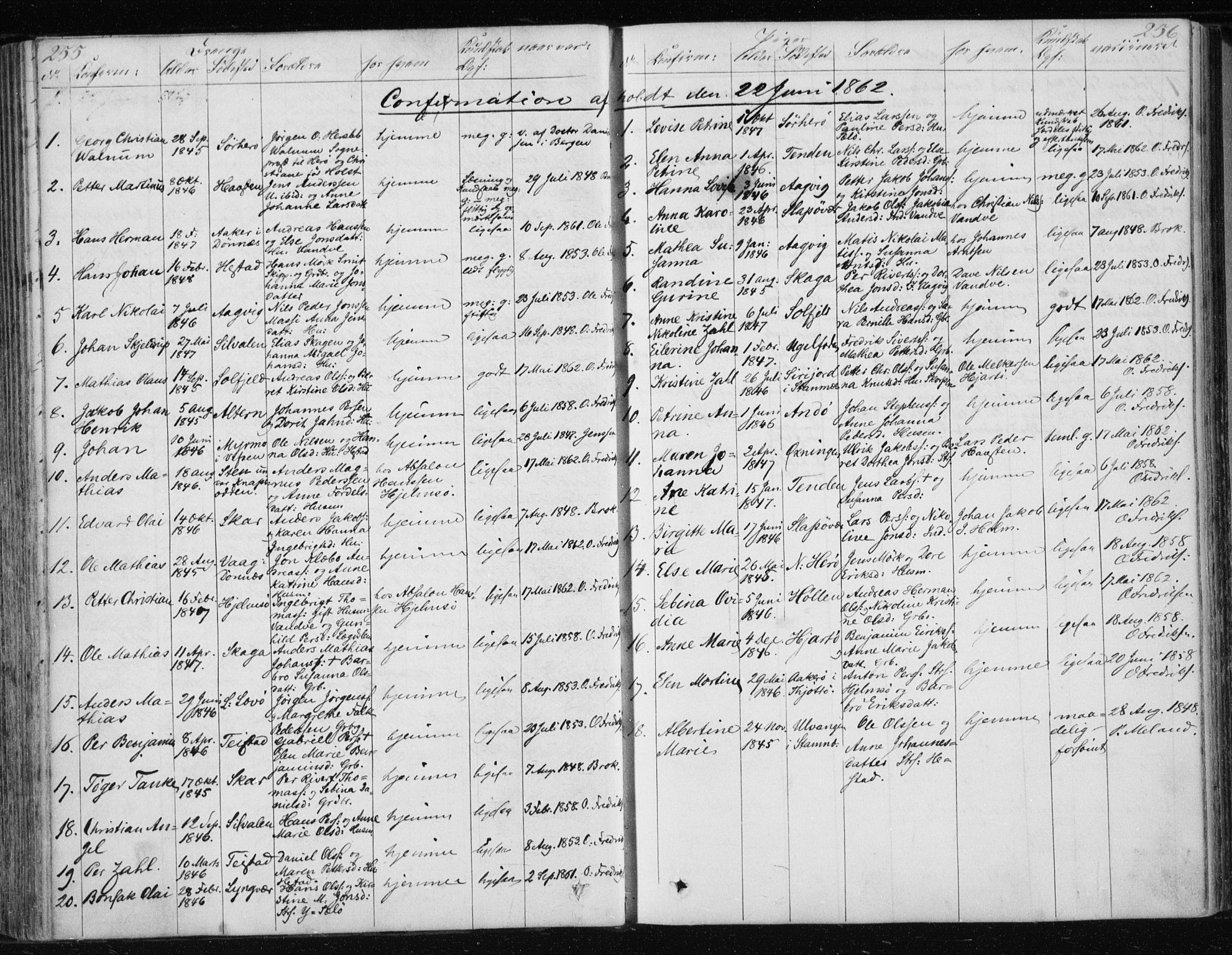 Ministerialprotokoller, klokkerbøker og fødselsregistre - Nordland, AV/SAT-A-1459/834/L0511: Parish register (copy) no. 834C02, 1848-1862, p. 255-256