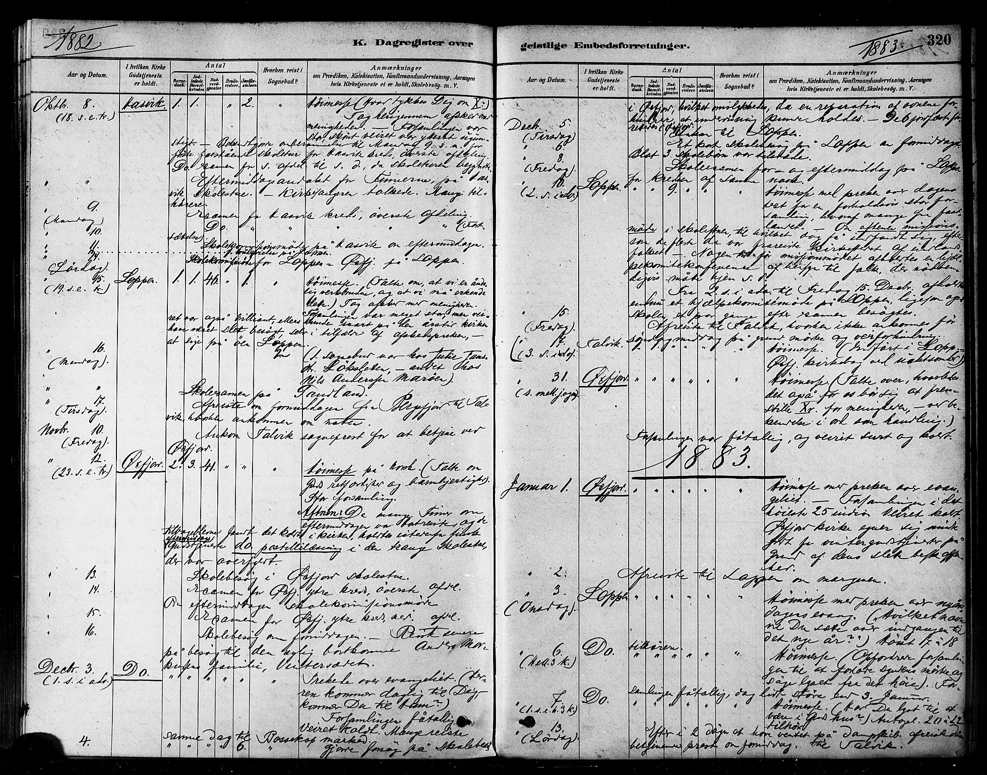 Loppa sokneprestkontor, AV/SATØ-S-1339/H/Ha/L0006kirke: Parish register (official) no. 6, 1879-1895, p. 320