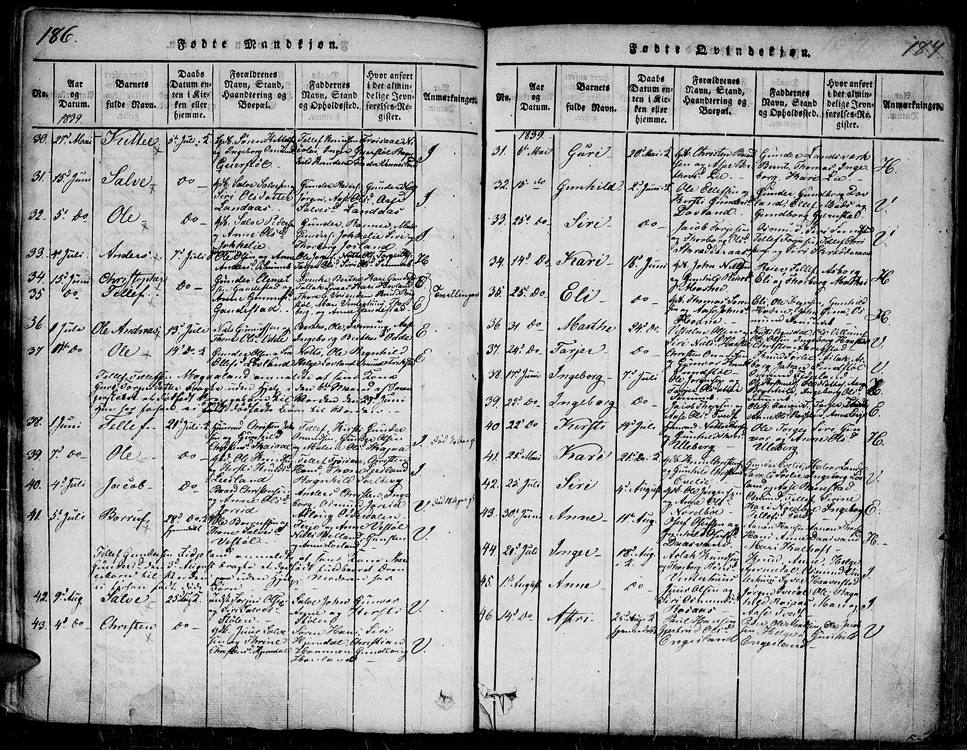 Evje sokneprestkontor, SAK/1111-0008/F/Fa/Faa/L0004: Parish register (official) no. A 4, 1816-1840, p. 186-187