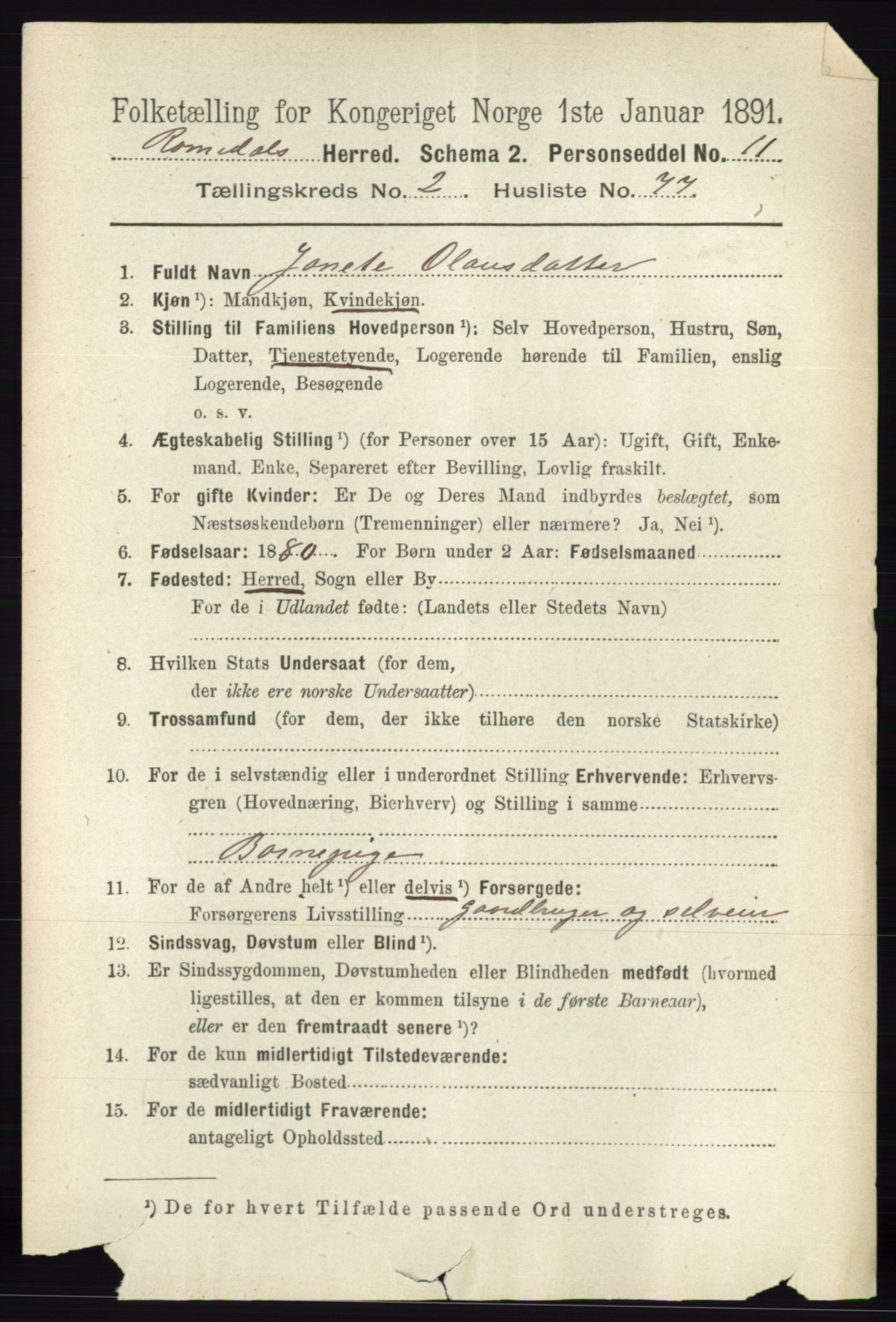 RA, 1891 census for 0416 Romedal, 1891, p. 1332