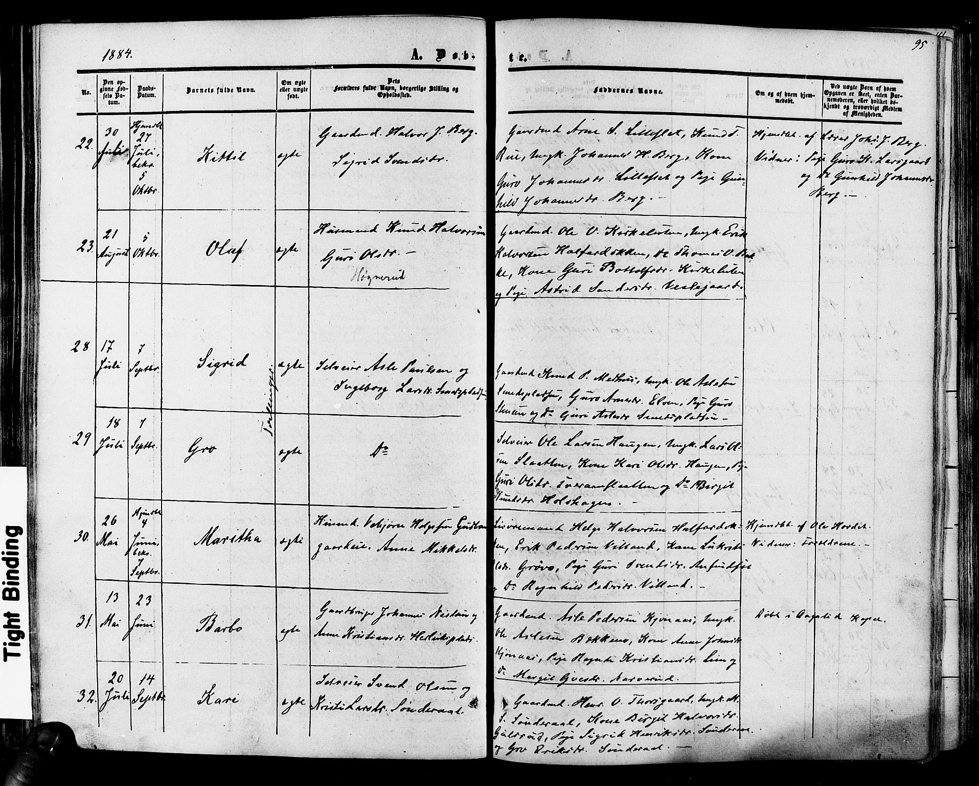 Hol kirkebøker, AV/SAKO-A-227/F/Fa/L0002: Parish register (official) no. I 2, 1870-1886, p. 95