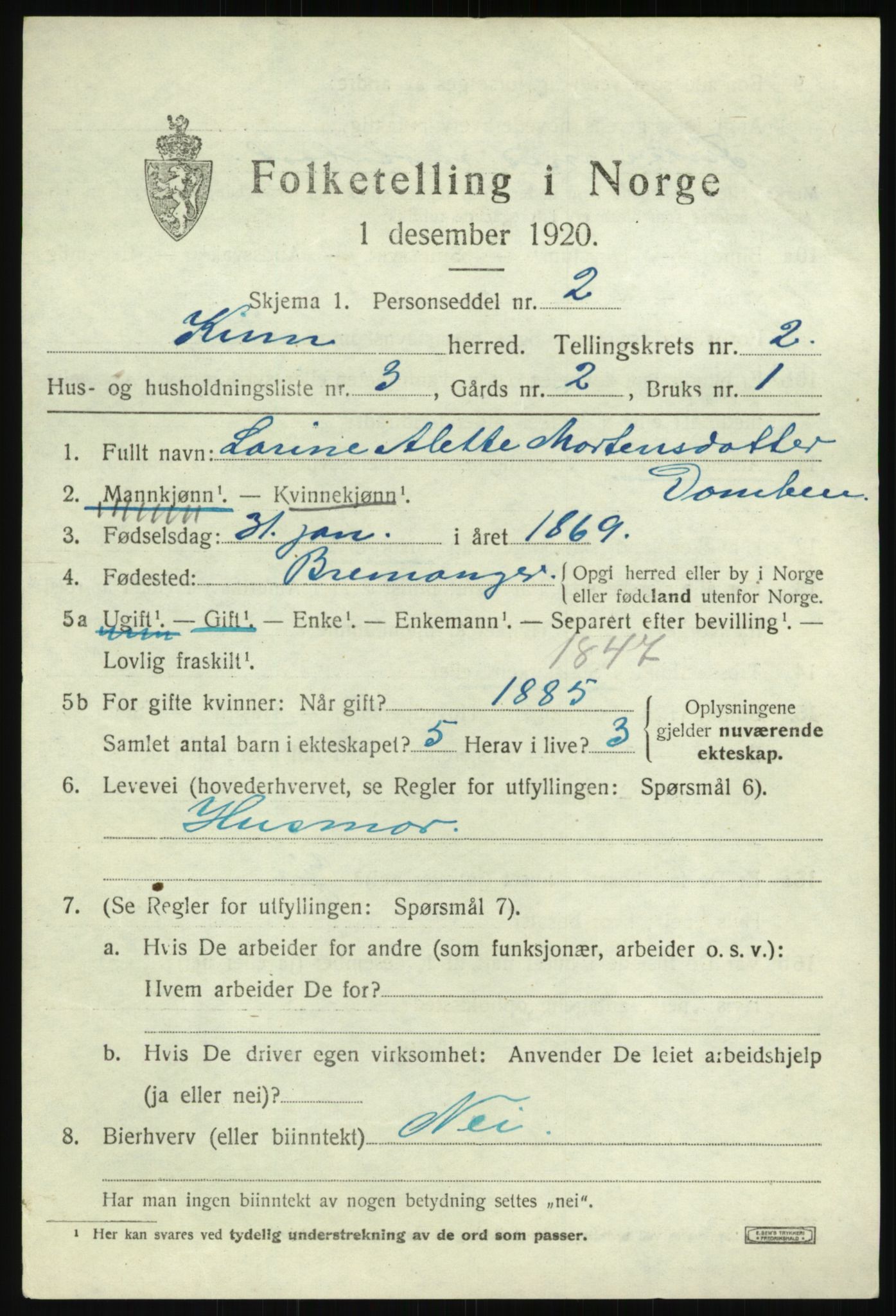 SAB, 1920 census for Kinn, 1920, p. 1953