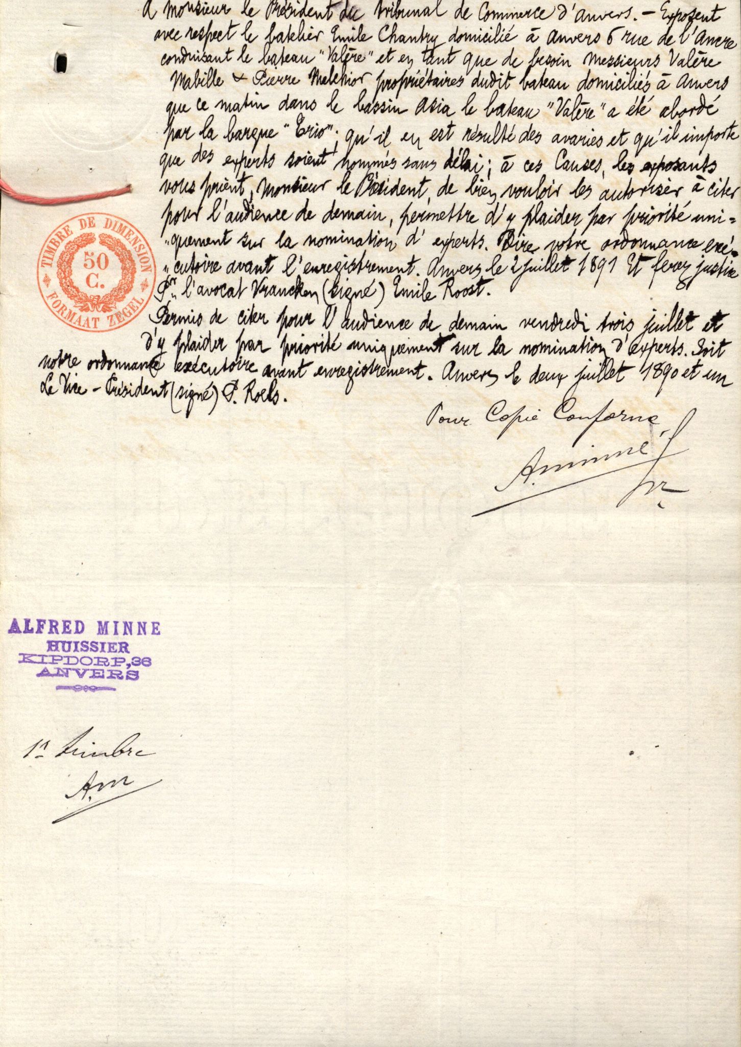 Pa 63 - Østlandske skibsassuranceforening, VEMU/A-1079/G/Ga/L0027/0006: Havaridokumenter / Union, Trio, Einar, Eidsvold, Emma, Svalen, 1891, p. 30
