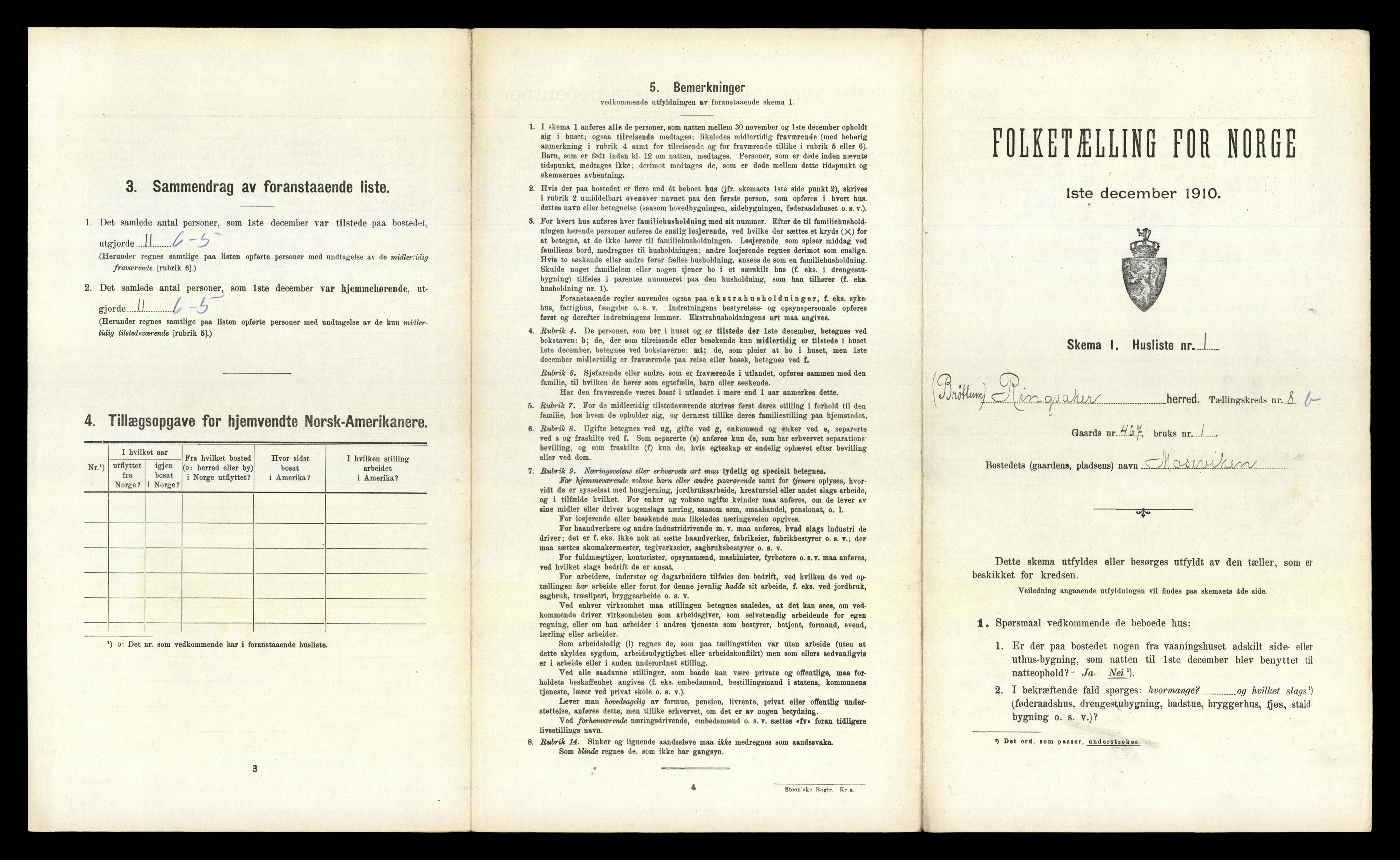 RA, 1910 census for Ringsaker, 1910, p. 1381