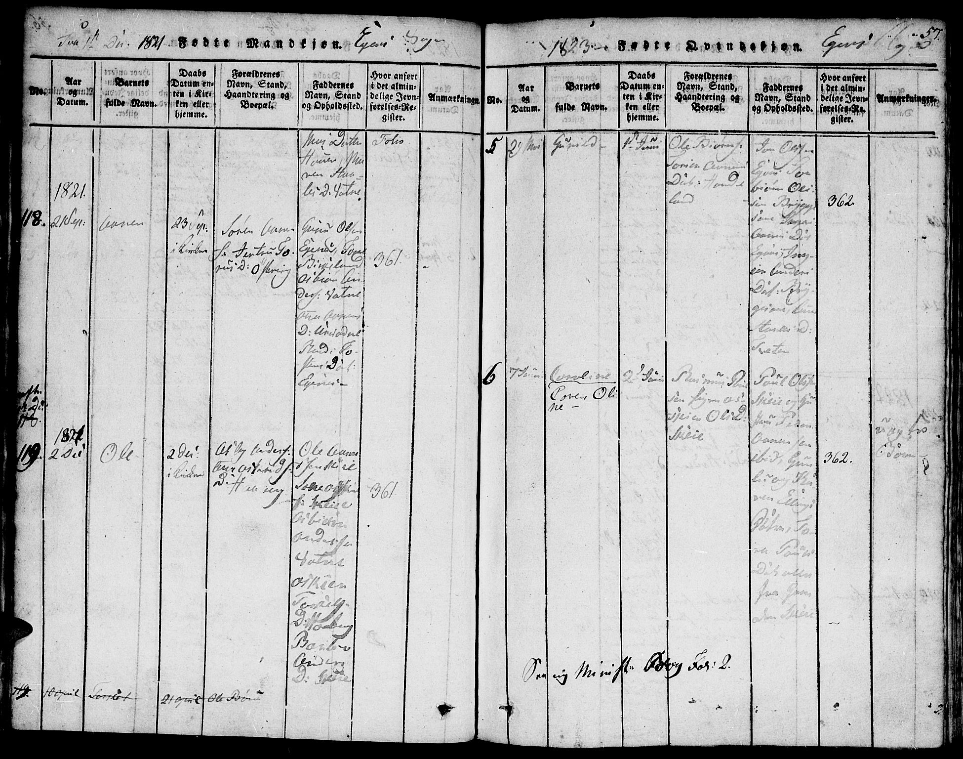 Hægebostad sokneprestkontor, SAK/1111-0024/F/Fa/Faa/L0002: Parish register (official) no. A 2 /2, 1816-1824, p. 57